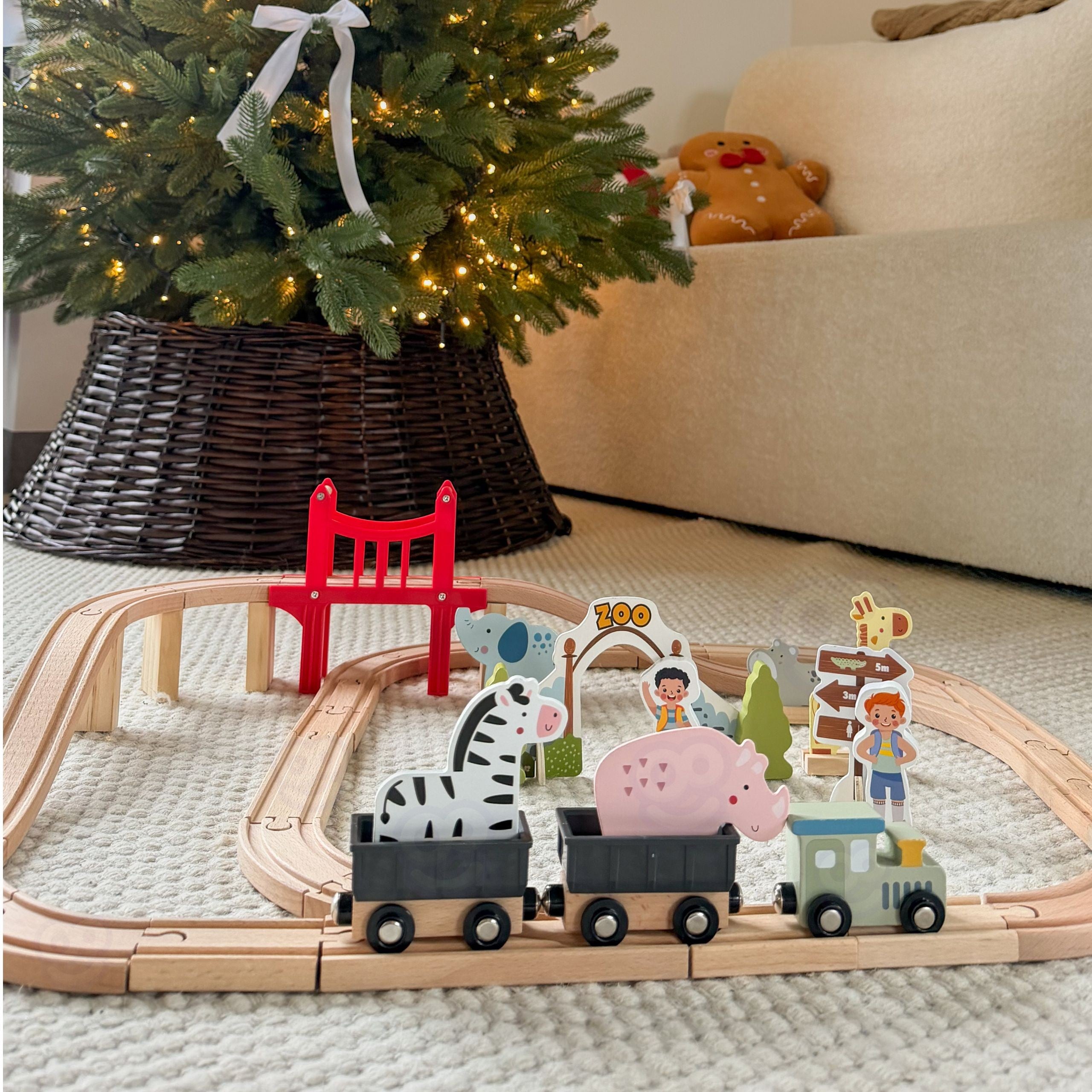 Woopie Green Wooden Zoo Train Set Xl Magnetic Train Track 60 Pcs Fsc