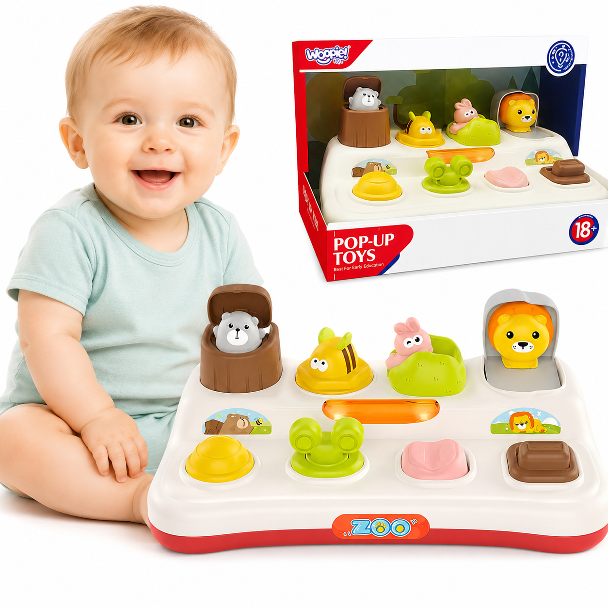 Woopie Бебешка образователна играчка Изскачащи животни от зоопарк