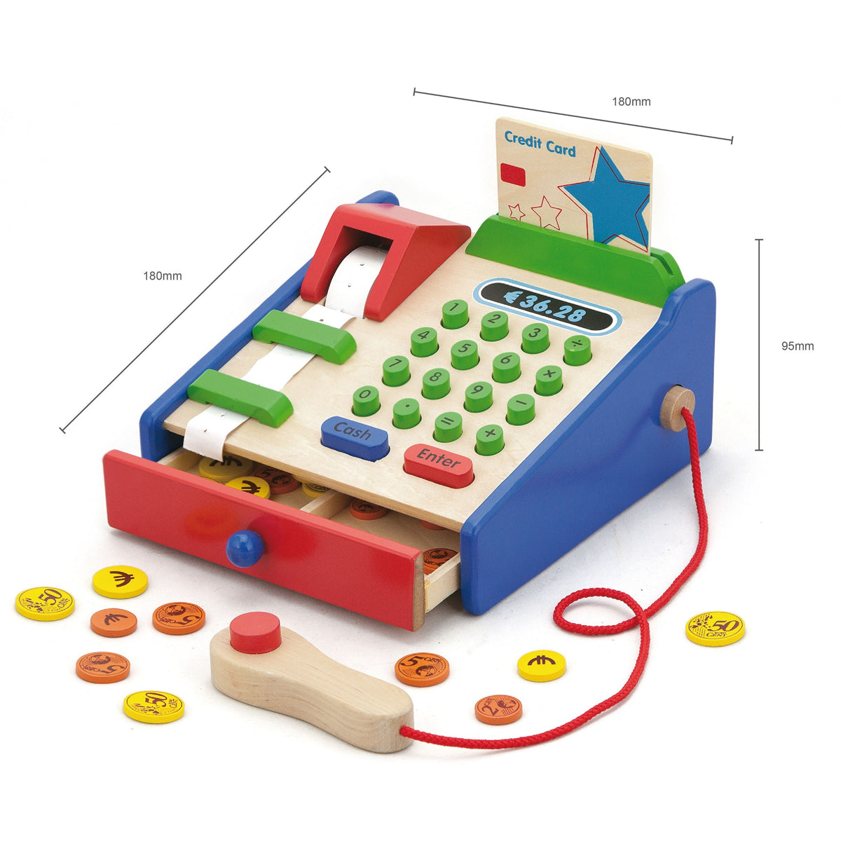Viga-Registrierkasse aus Holz mit Montessori-Scanner-Zubehör