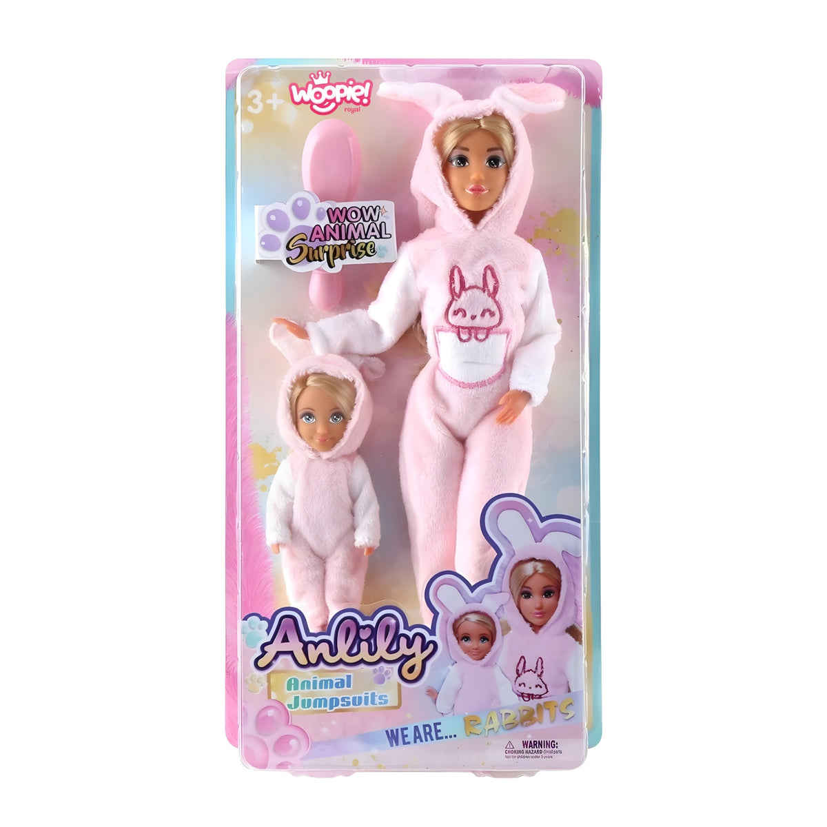 Macacão Woopie Royal Dolls Coelhinhos Rosa Conjunto de 2