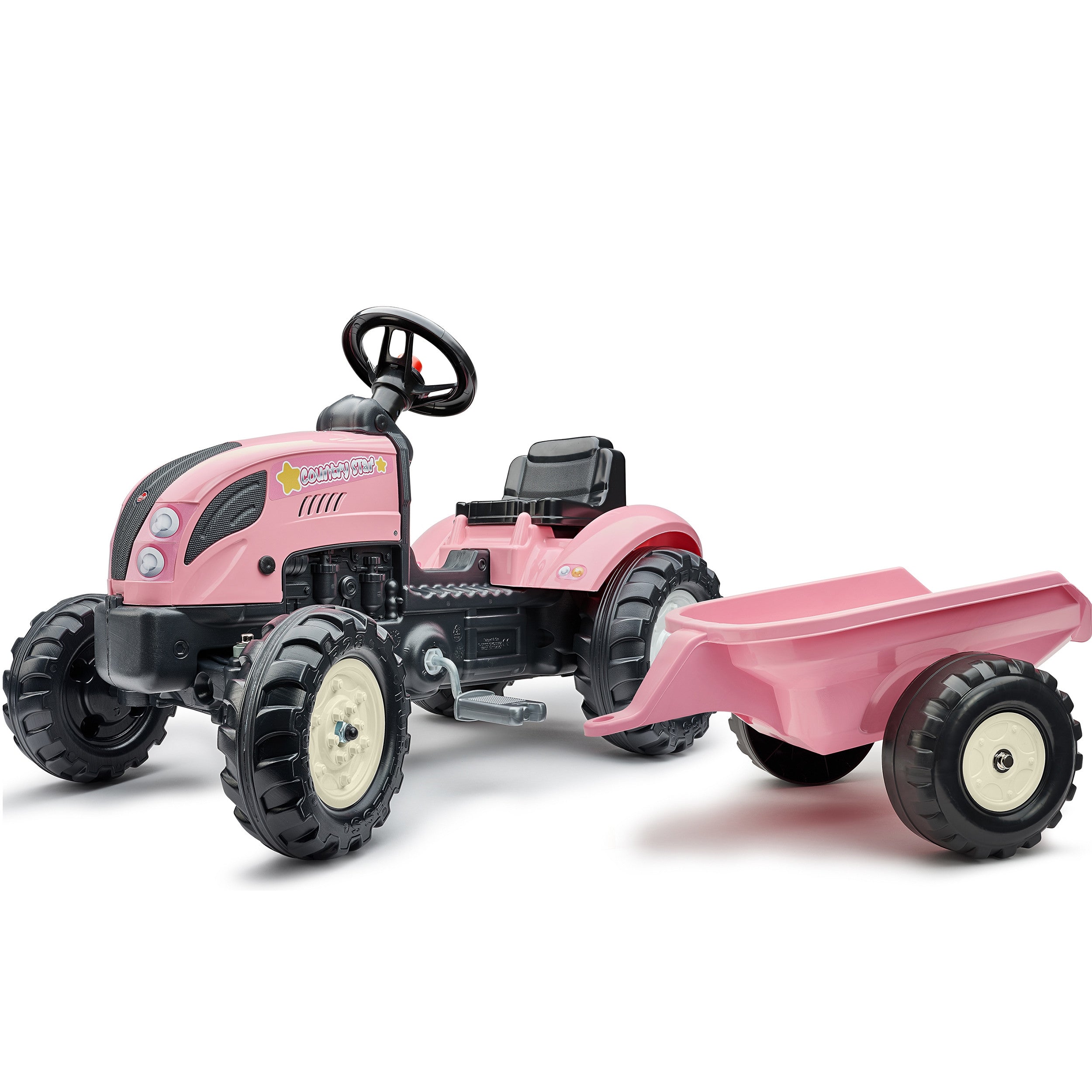 Falk Country Star Pink Pedal Tractor + Trailer And Horn 2-5 Years.
