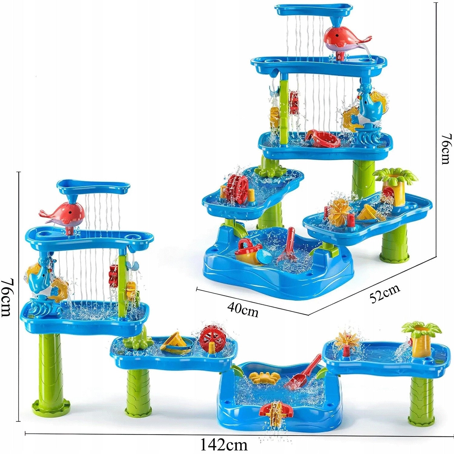 Vodní stůl Woopie Obrovský vodní park 6v1 Sandbox Waterfall Water Track 6úrovňový modulární