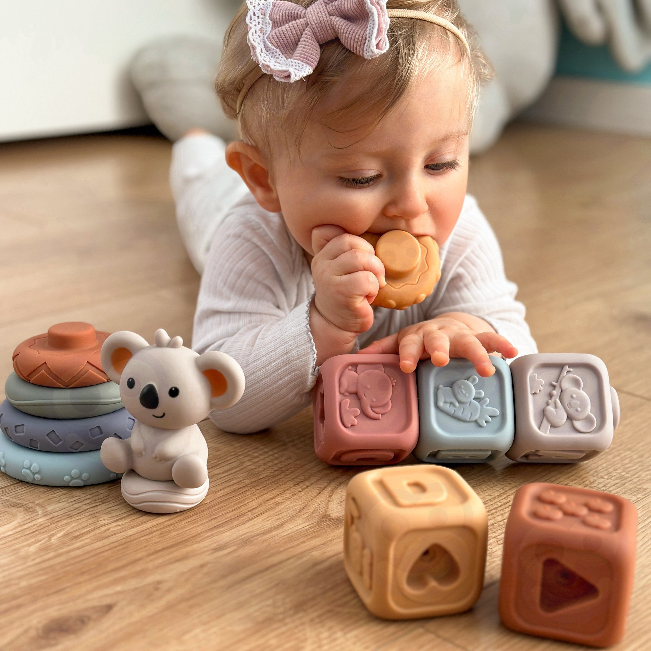 Woopie Baby Soft Rubber Sensory Blocks 3-in-1 Teddy Bear Set