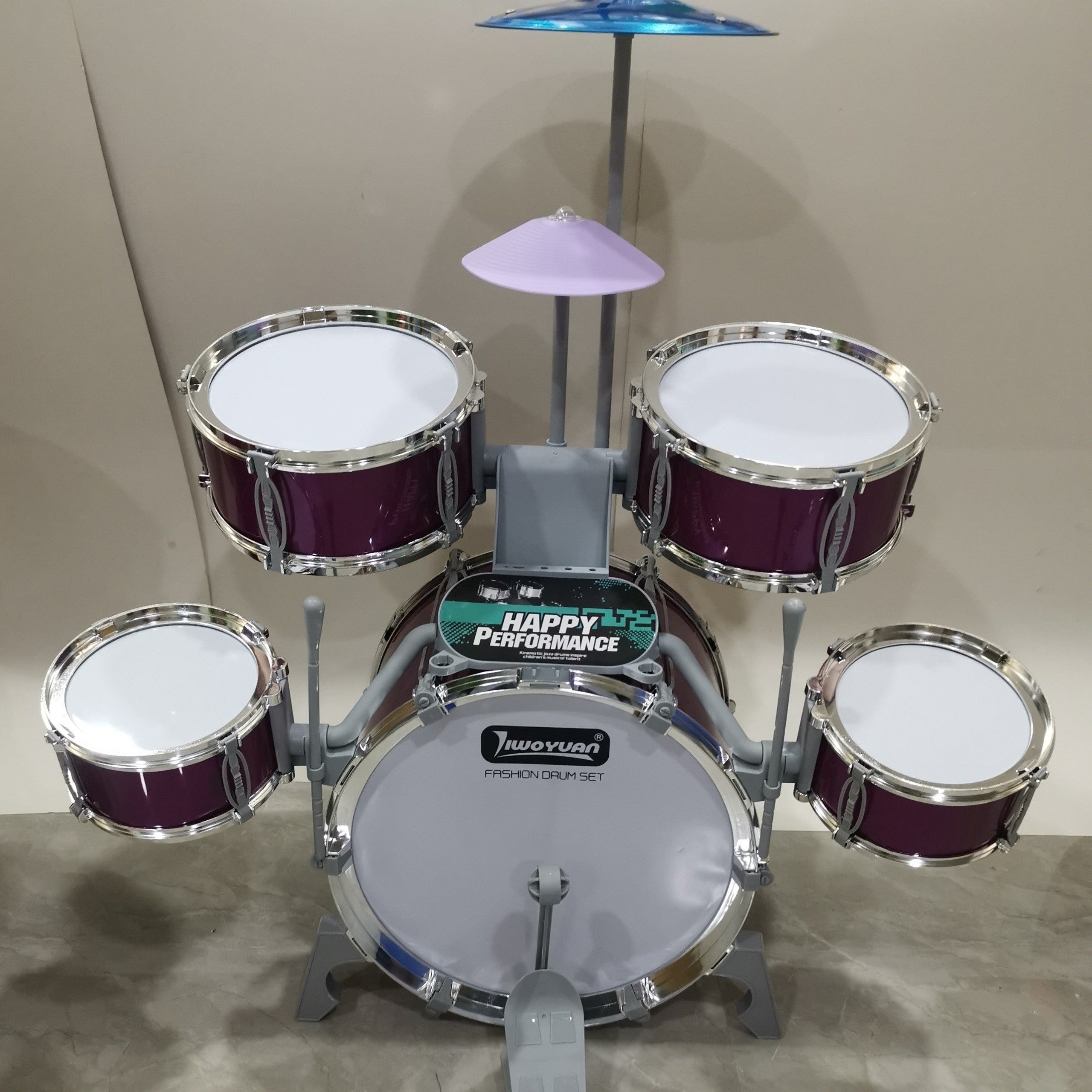 Conjunto de percussão educacional Woopie para crianças 5 tambores 1 prato