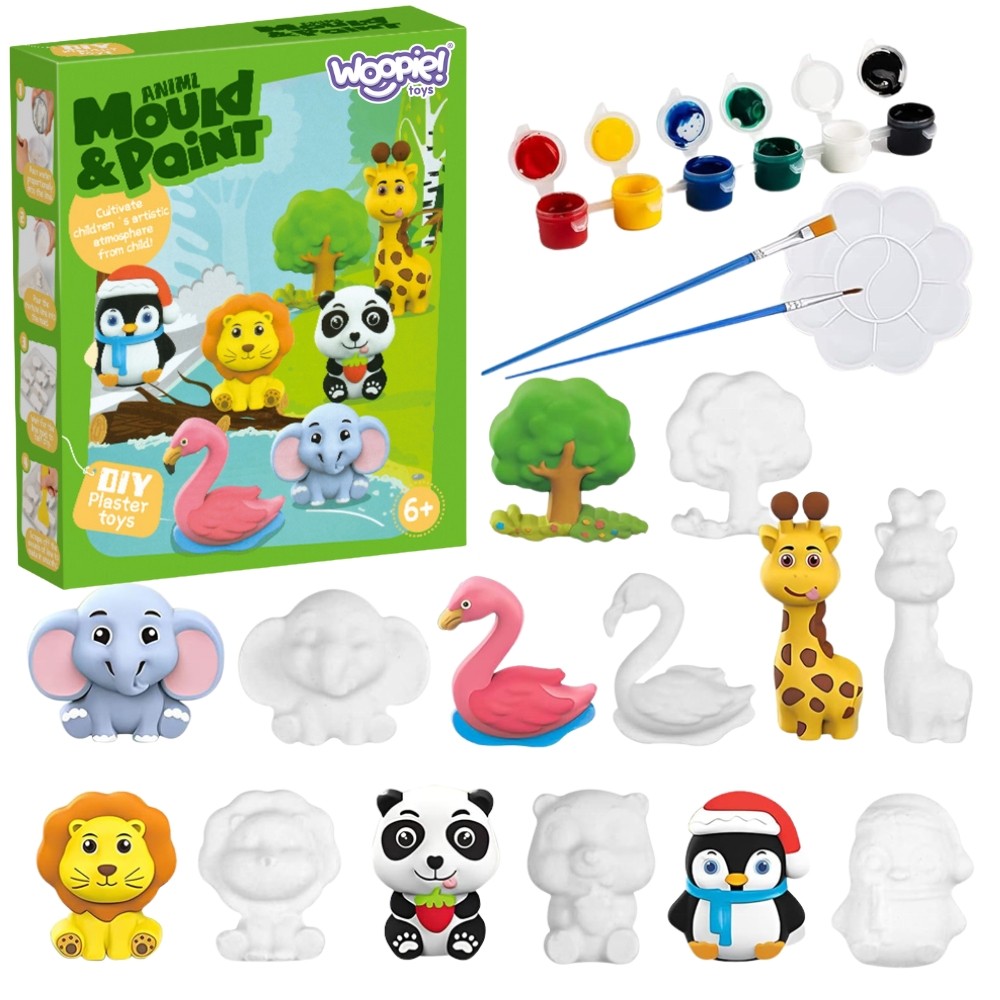 Woopie Diy Paint Craft Kit - Направете гипсови отлети фигурки и боя - Комплект за животни