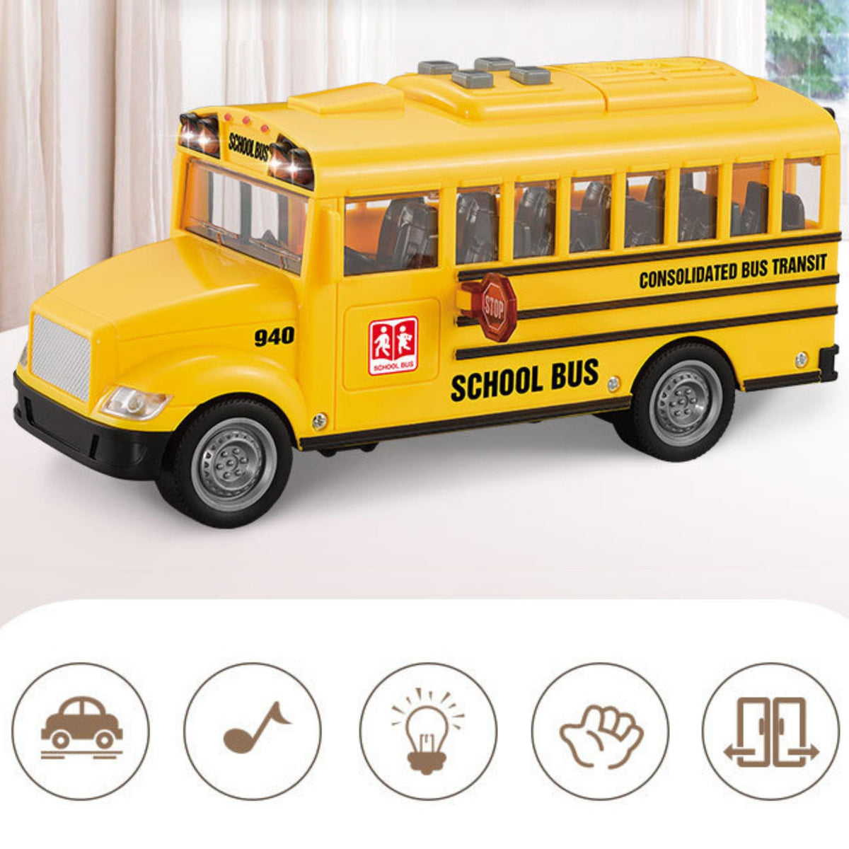 Autobuz școlar electric interactiv Woopie 1:20 Cadou cu sunet ușor
