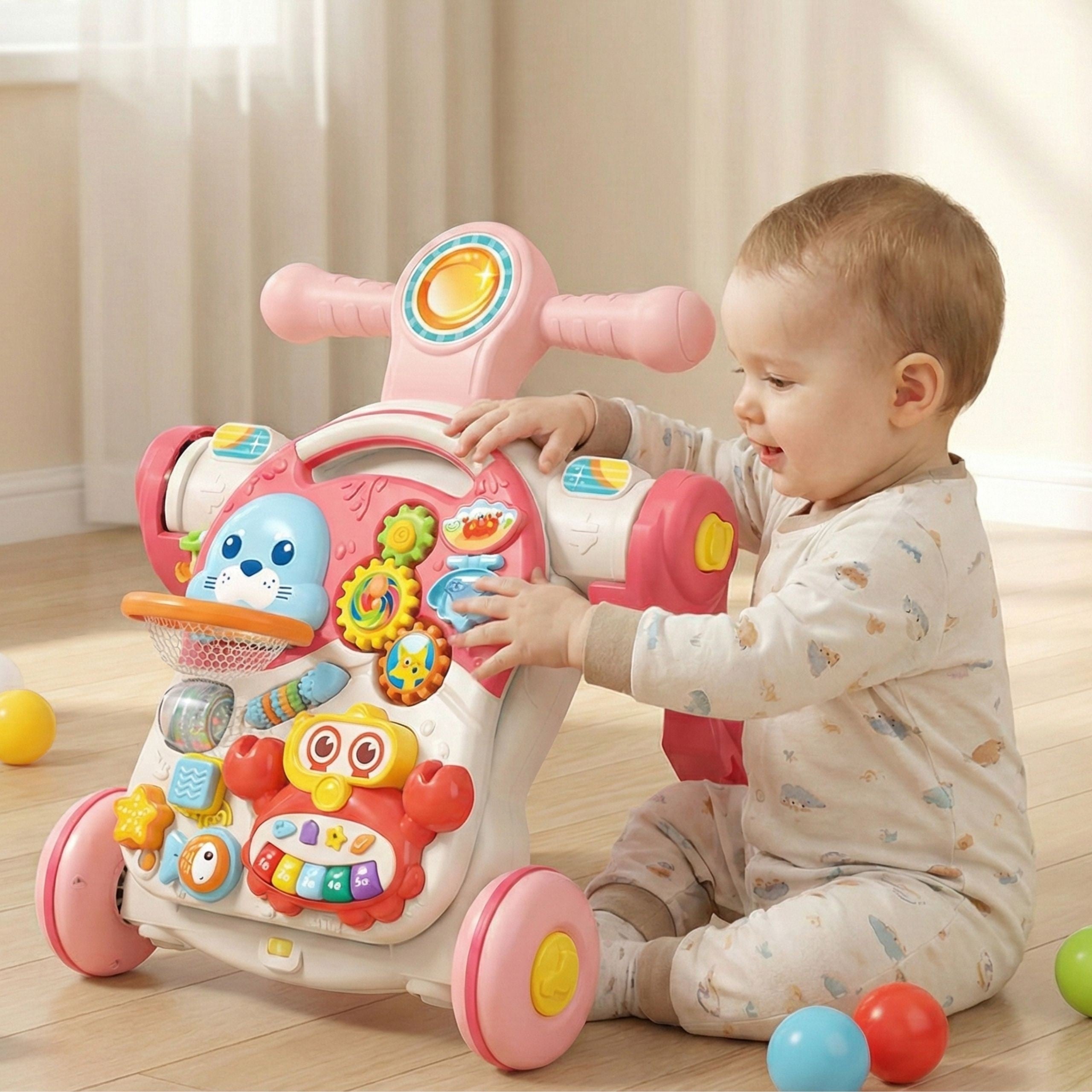 Woopie Baby Pusher Walker Mesa Educacional Scooter Ride-on 4 em 1