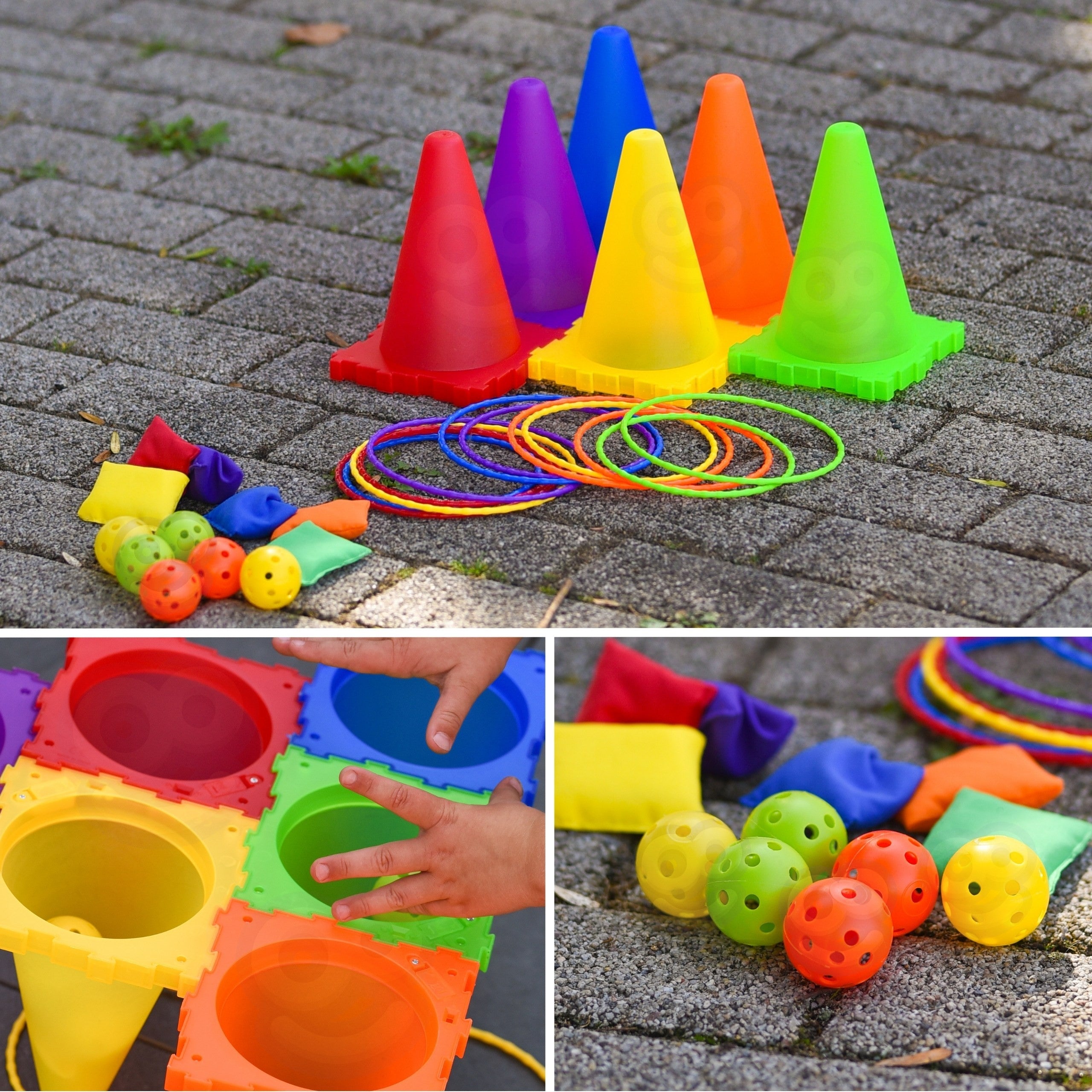 Woopie Garden Game Set 3 In 1 Throw At The Target Cones Hoops Bags 30 Pcs.