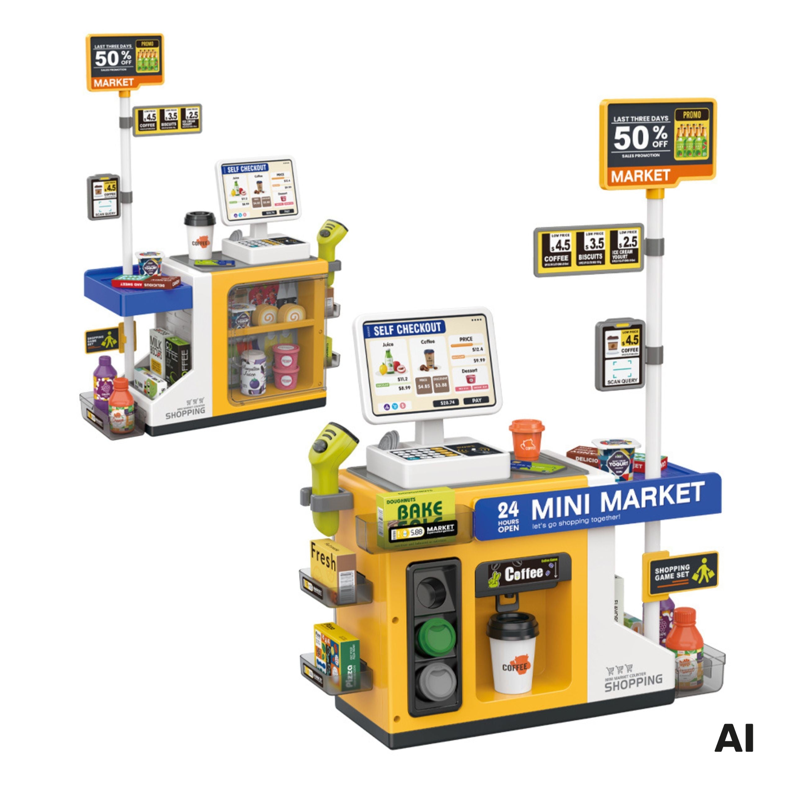 Woopie Mini Market Interactive Cash Register Scanner Accessories Sounds Light