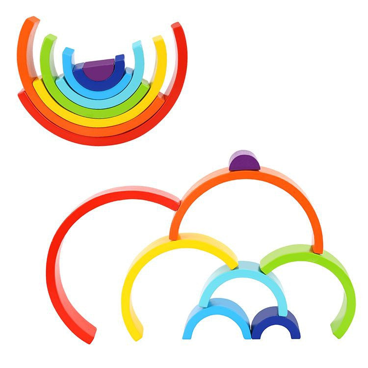 Tooky Toy Rompecabezas de arco iris de madera Bloques creativos Montessori Certificado Fsc