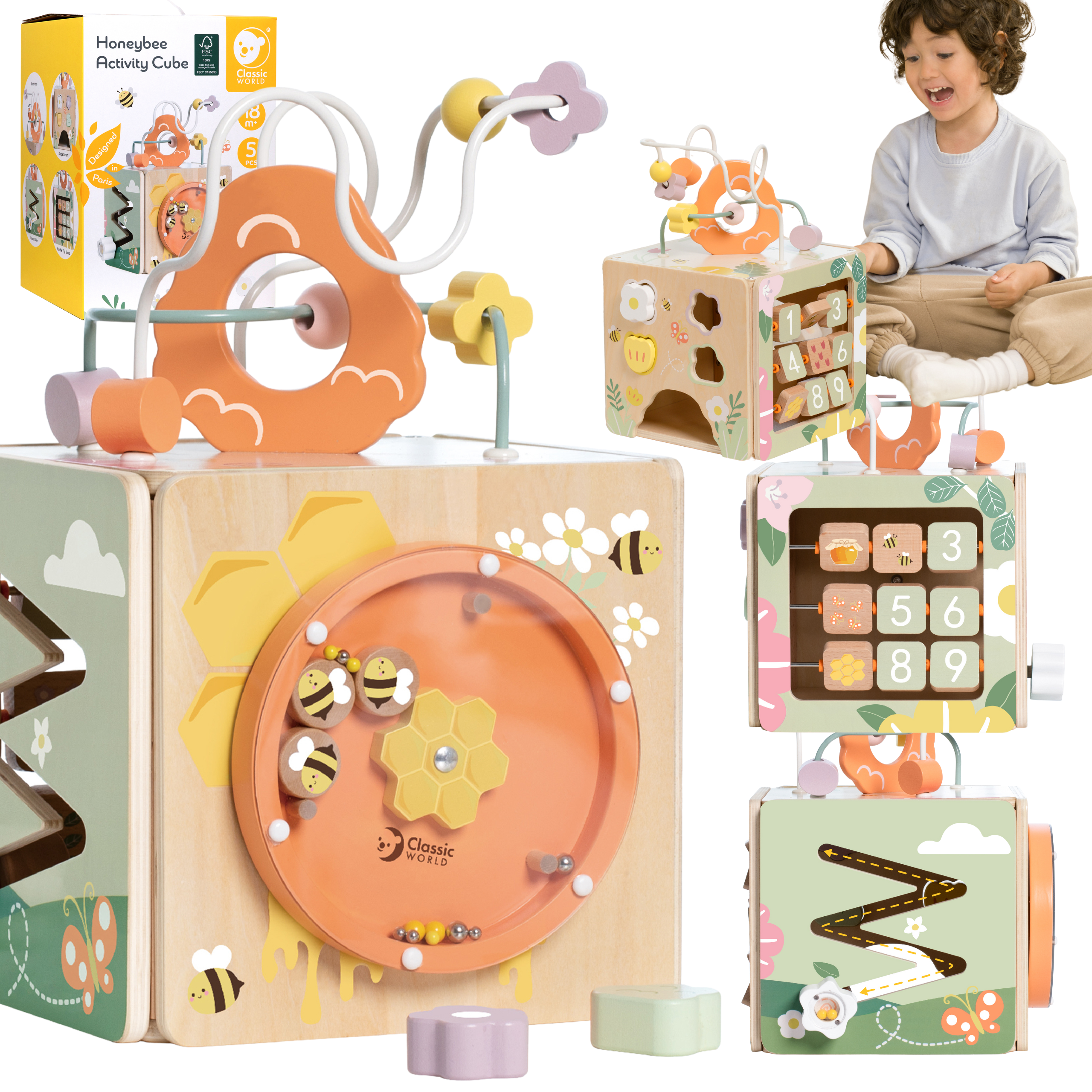 Cube éducatif sensoriel 5 en 1 en bois Classic World