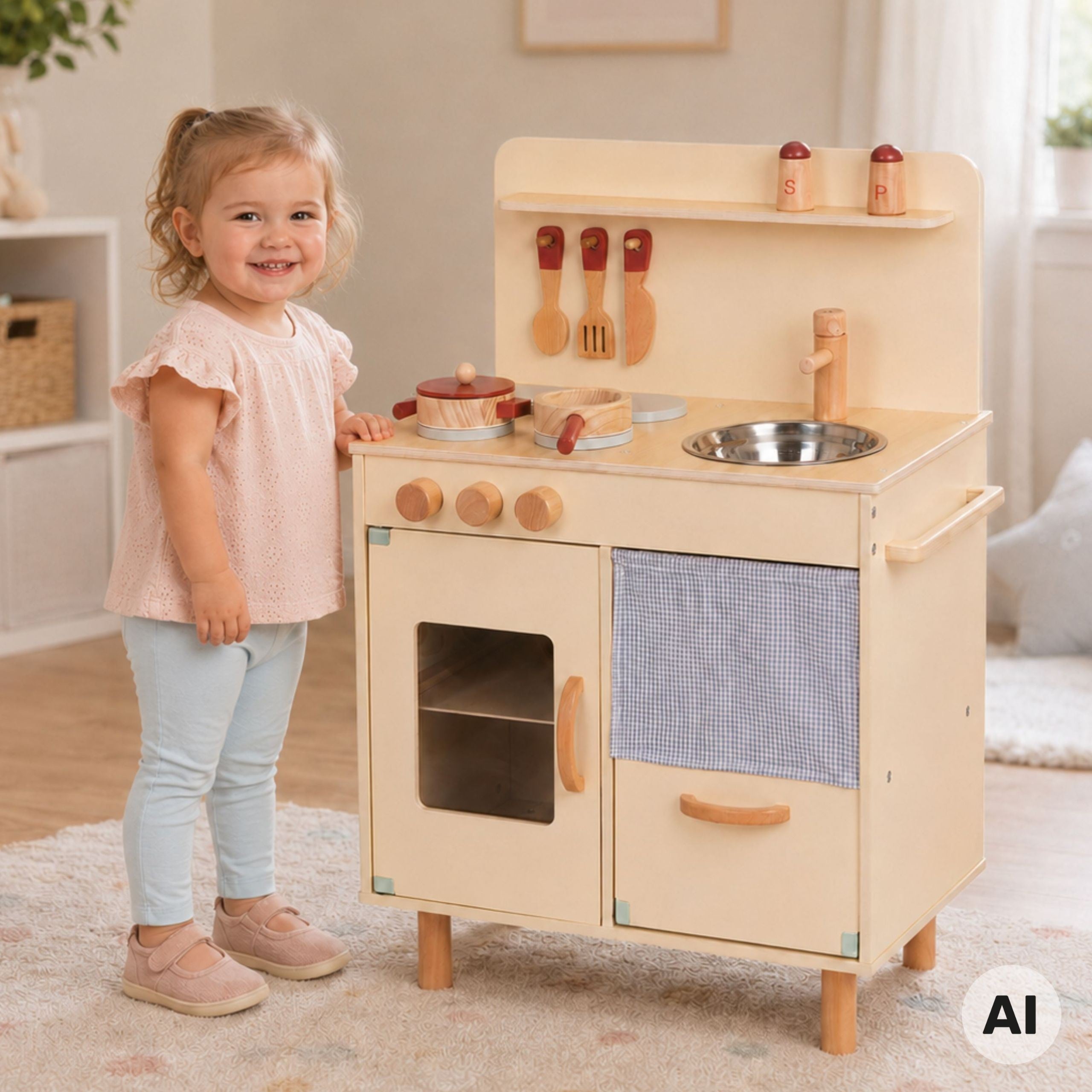 Tooky Toy Cucina Beige In Legno Con Accessori