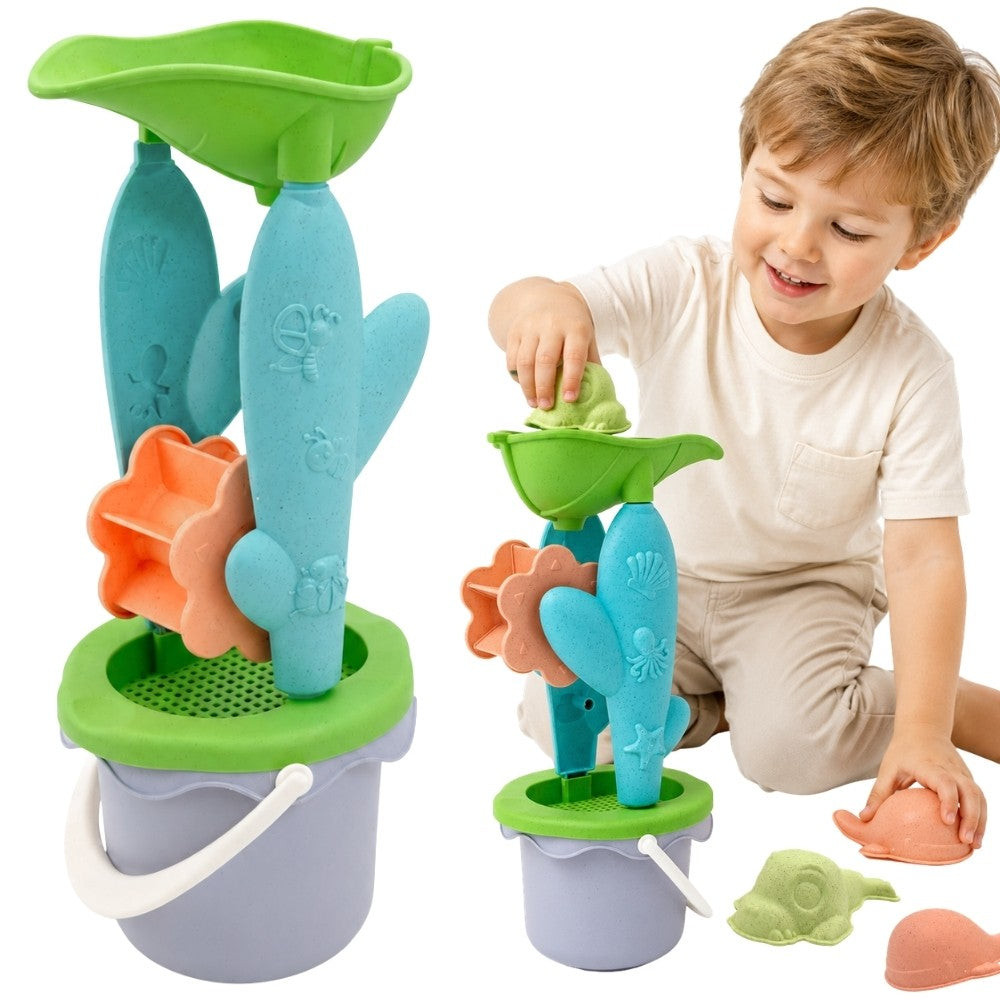 Woopie Green Set With Bucket And Spinning Wheel 5 Pcs. Strainer And Molds