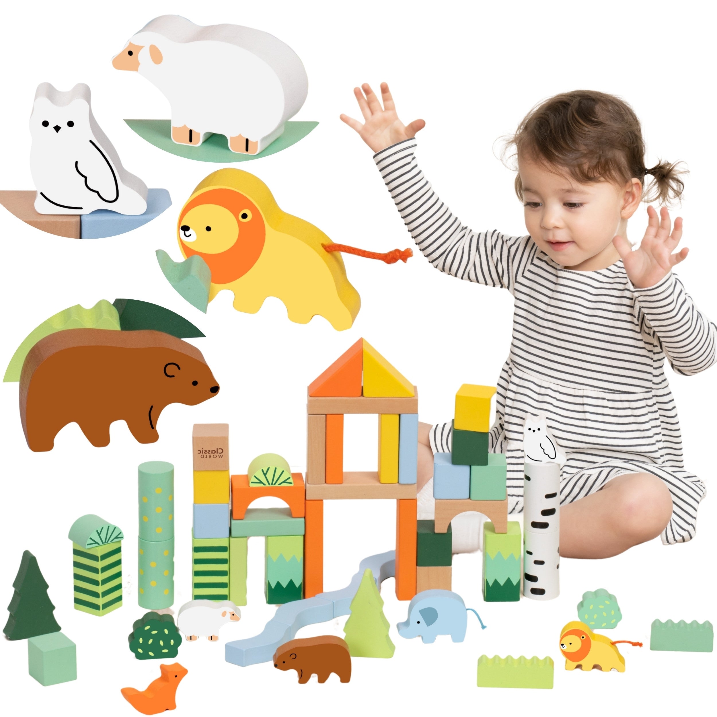 Classic World Set Of Wooden Blocks Forest World 50 Pcs.