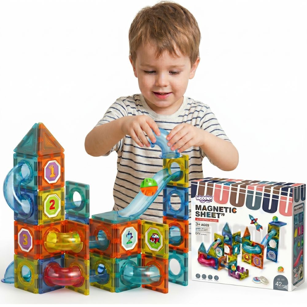 Woopie magnetické stavební bloky 3D vzdělávací sada kuličková dráha 42 ks.