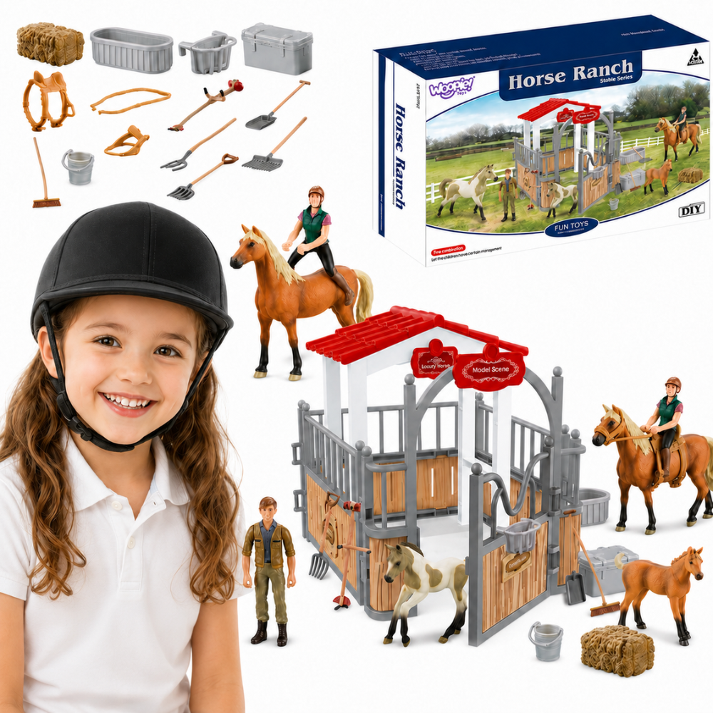 Woopie Set Stables Horse Pen Figures 18 Buc.