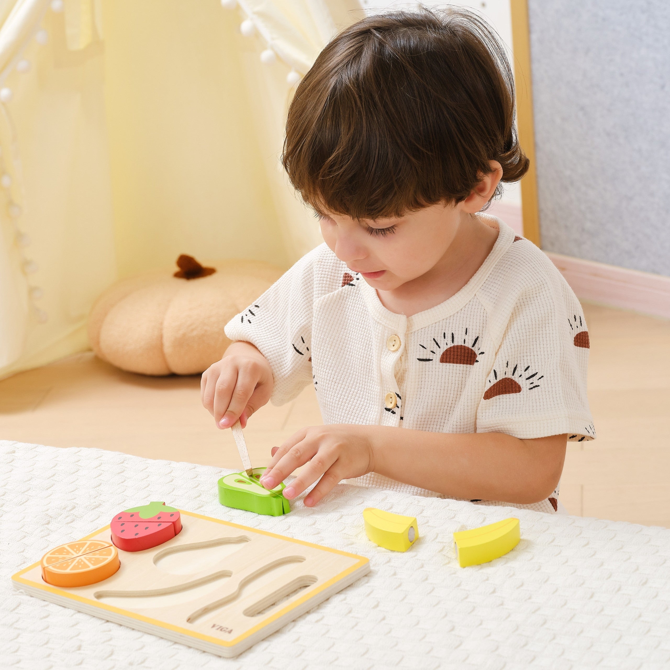 Viga Wooden Montessori Educational Puzzle Fruits For Cutting
