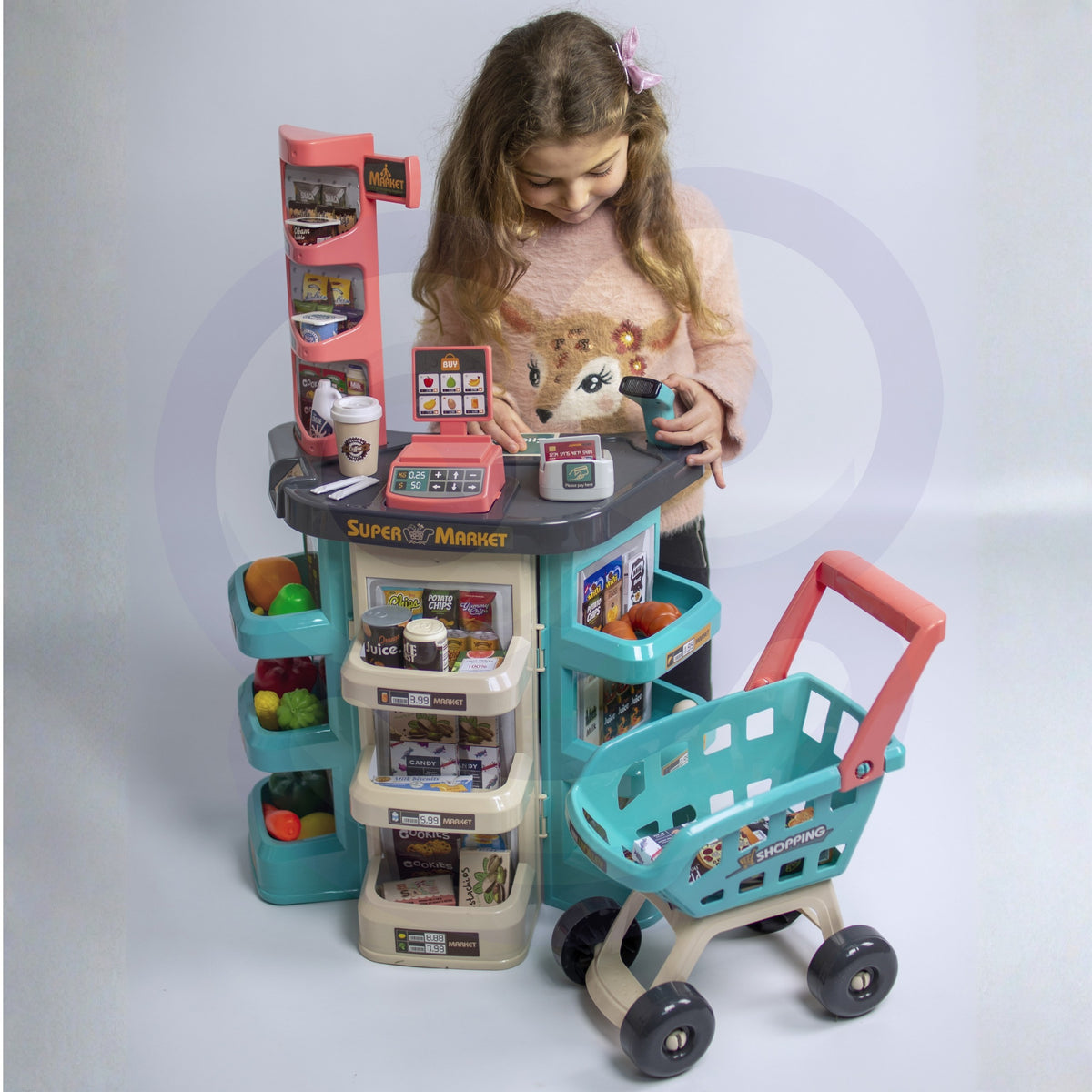 Magasin de supermarché Woopie et scanner d'échelle de caisse de panier d'achat de chariot 47 Acc