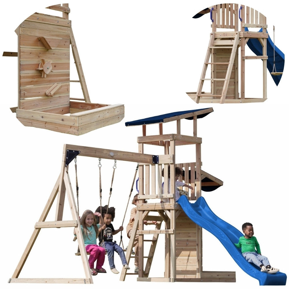 Altalene per parco giochi in legno Axi, torre scorrevole + sabbiera
