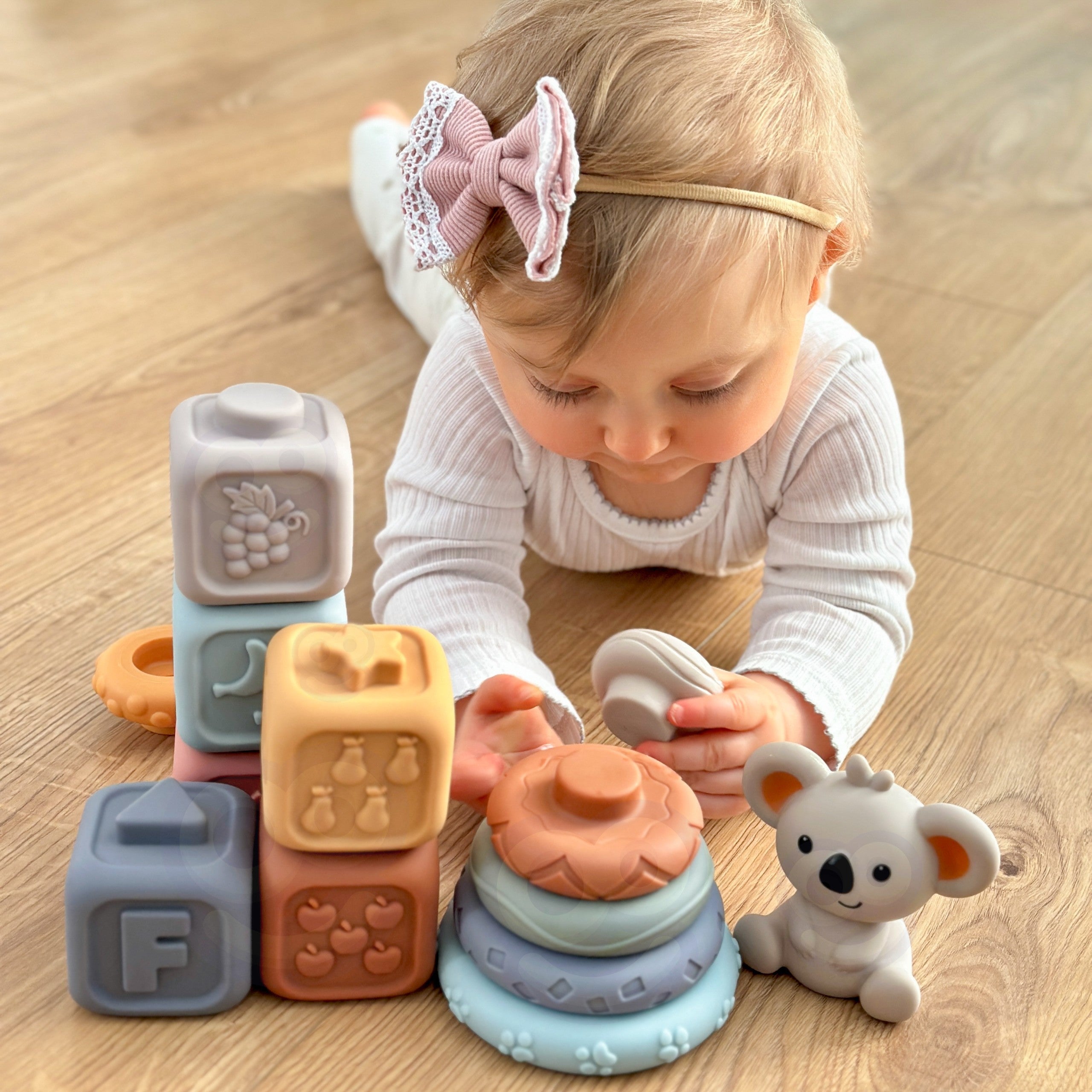 Woopie Baby Soft Rubber Sensory Blocks 3-in-1 Teddy Bear Set