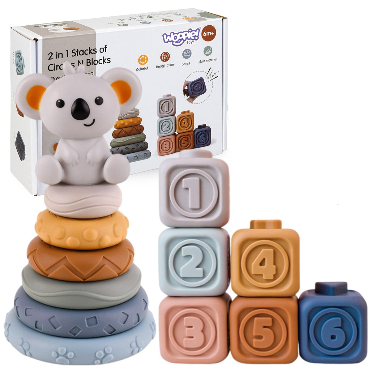 Woopie Baby Soft Rubber Sensory Blocks 3-in-1 Teddy Bear Set