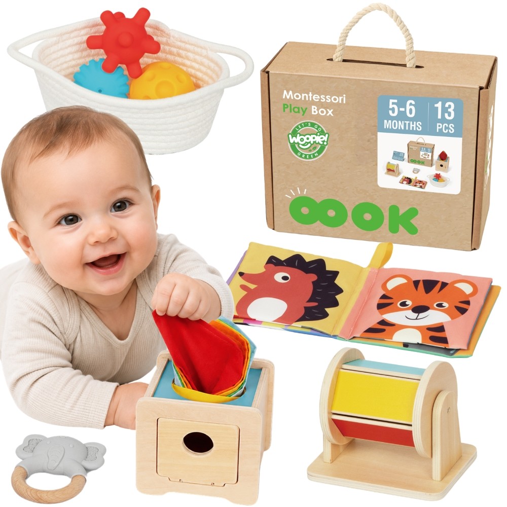 Woopie Green Box Xxl Монтесори образователна сензорна кутия 6 в 1 5-6 месеца 13 бр Fsc