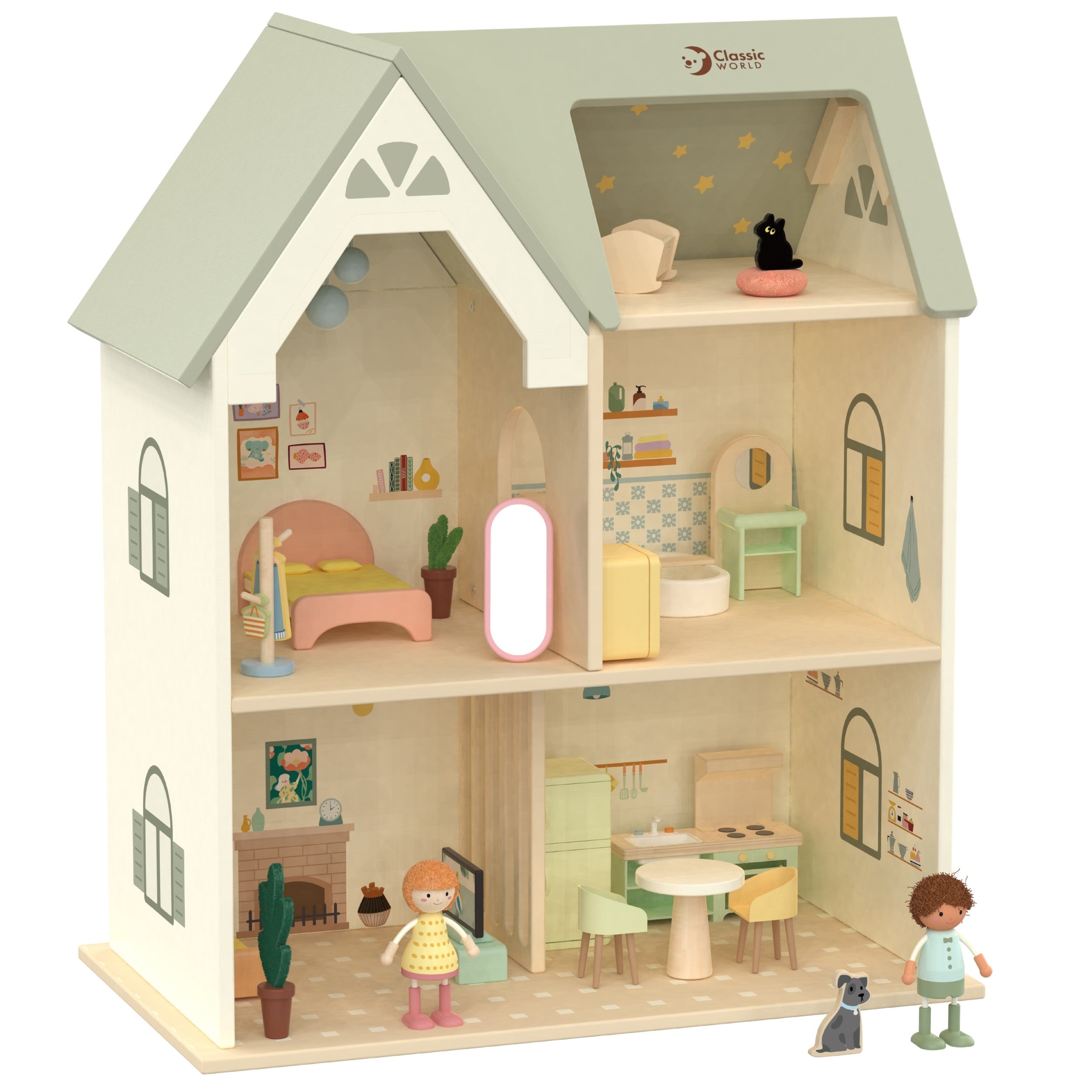 Classic World Large Wooden Dollhouse With Furniture
