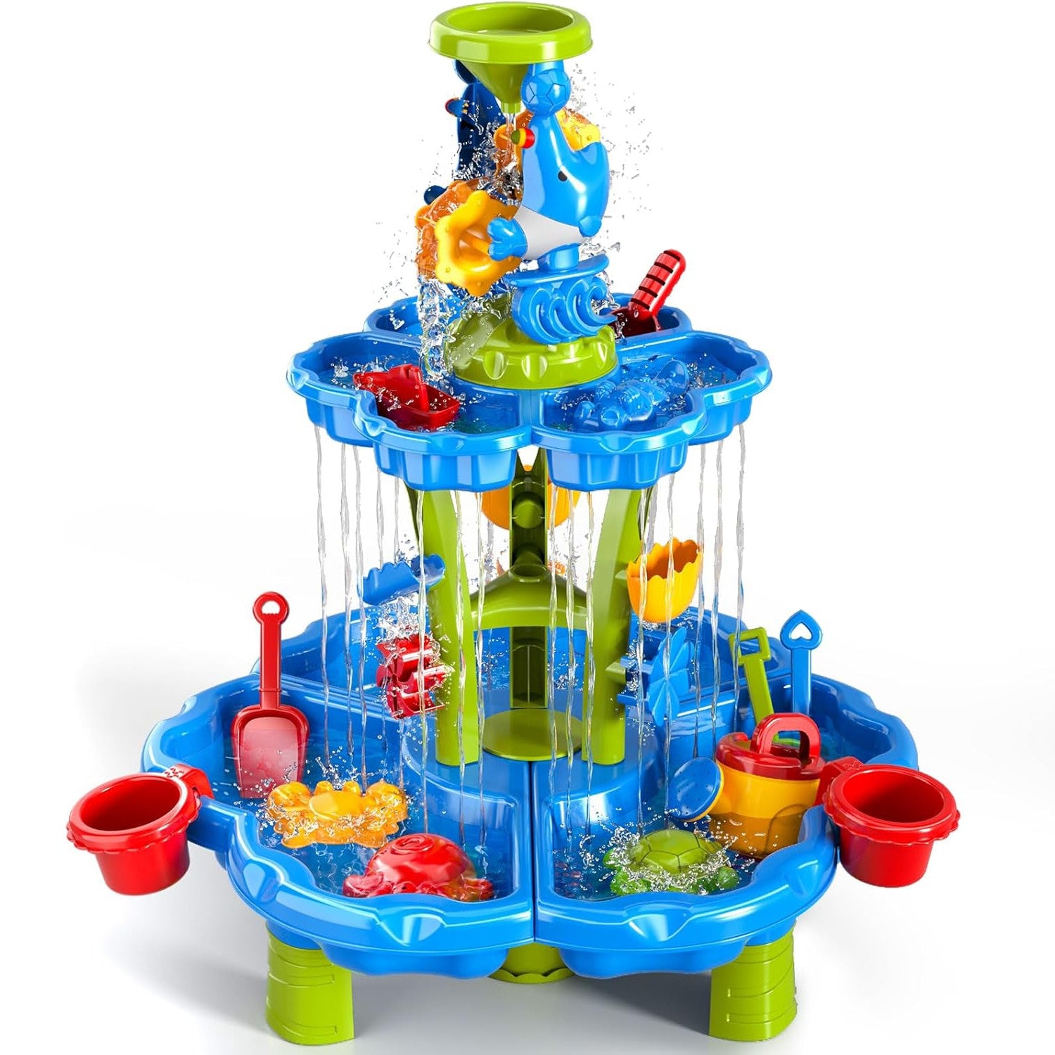 Woopie Table à Eau 2 En 1 Bac À Sable Fontaine Xxl Aquapark Avec Dauphin