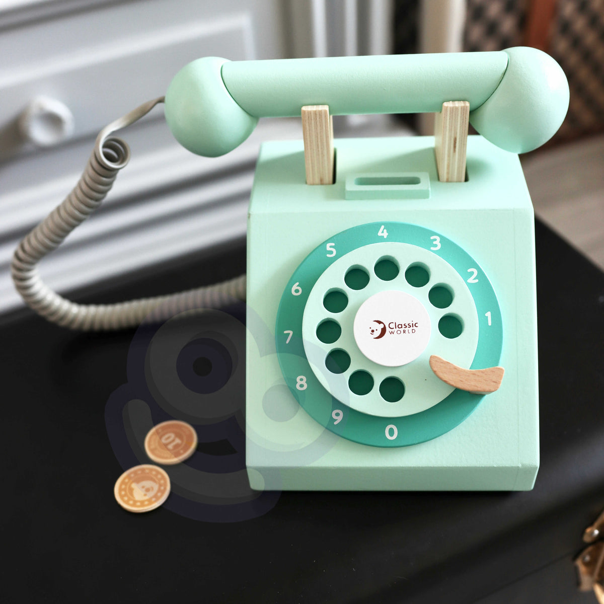 Classic World Klassisches Holztelefon für Kinder 4-tlg.