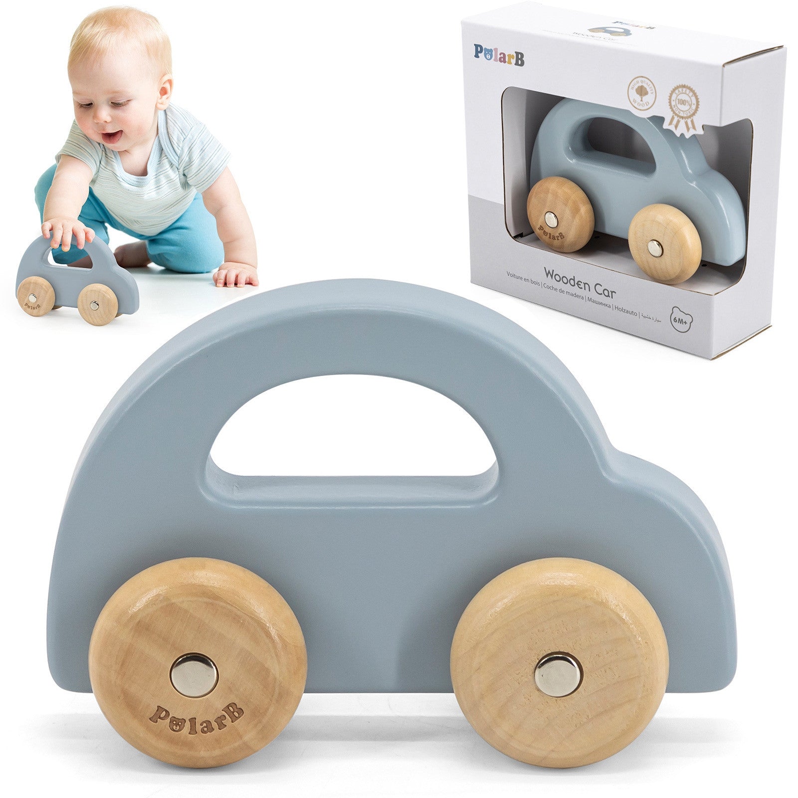 Viga Polarb Voiture à pousser en bois Bleu