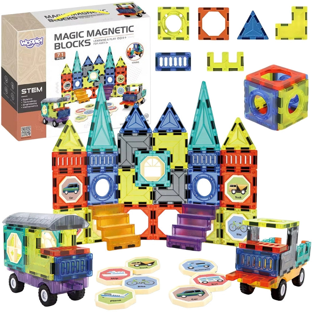 Woopie Magnetic Blocks 3d Set Castle Vehicles 71бр.