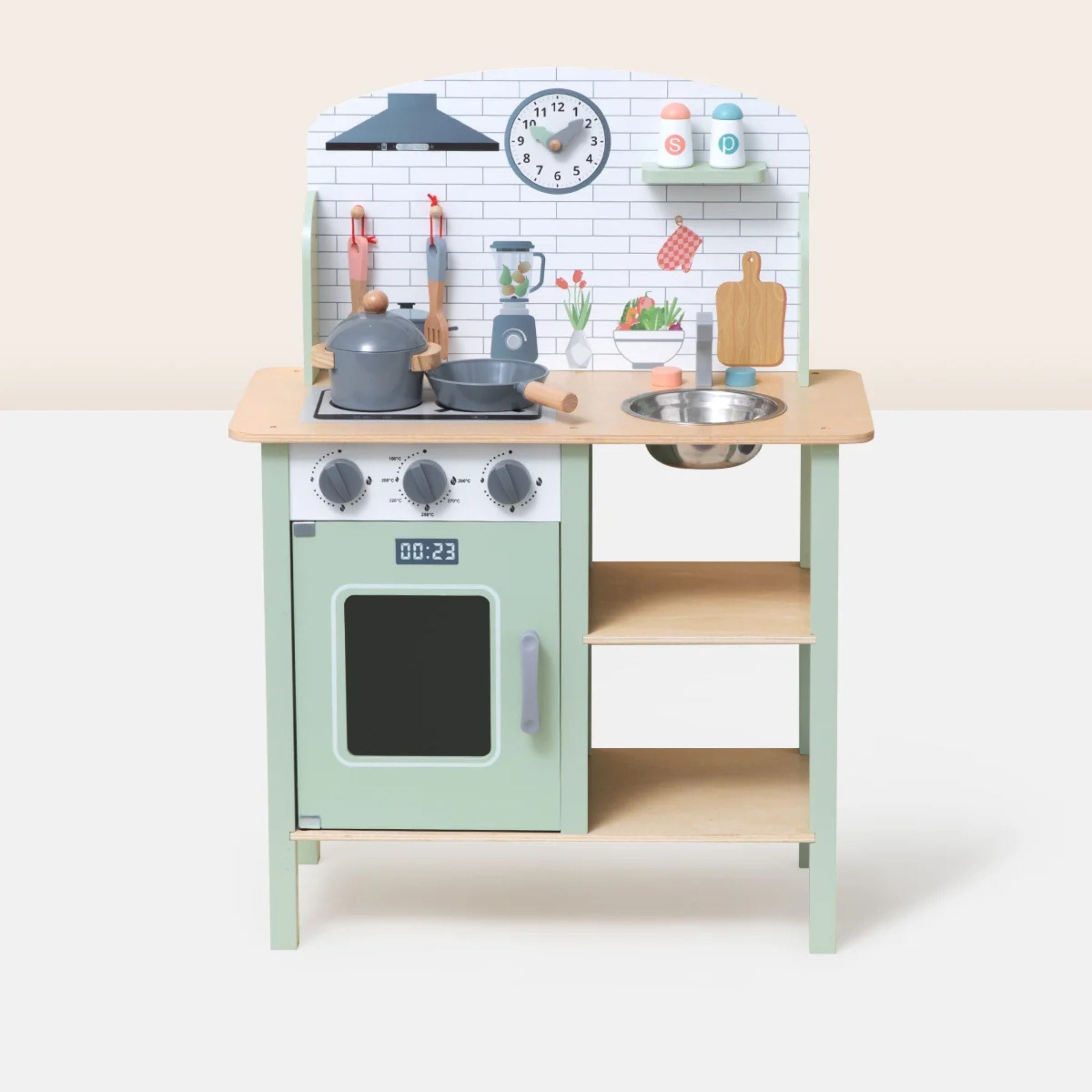 Cuisine en bois vert Tooky Toy avec accessoires