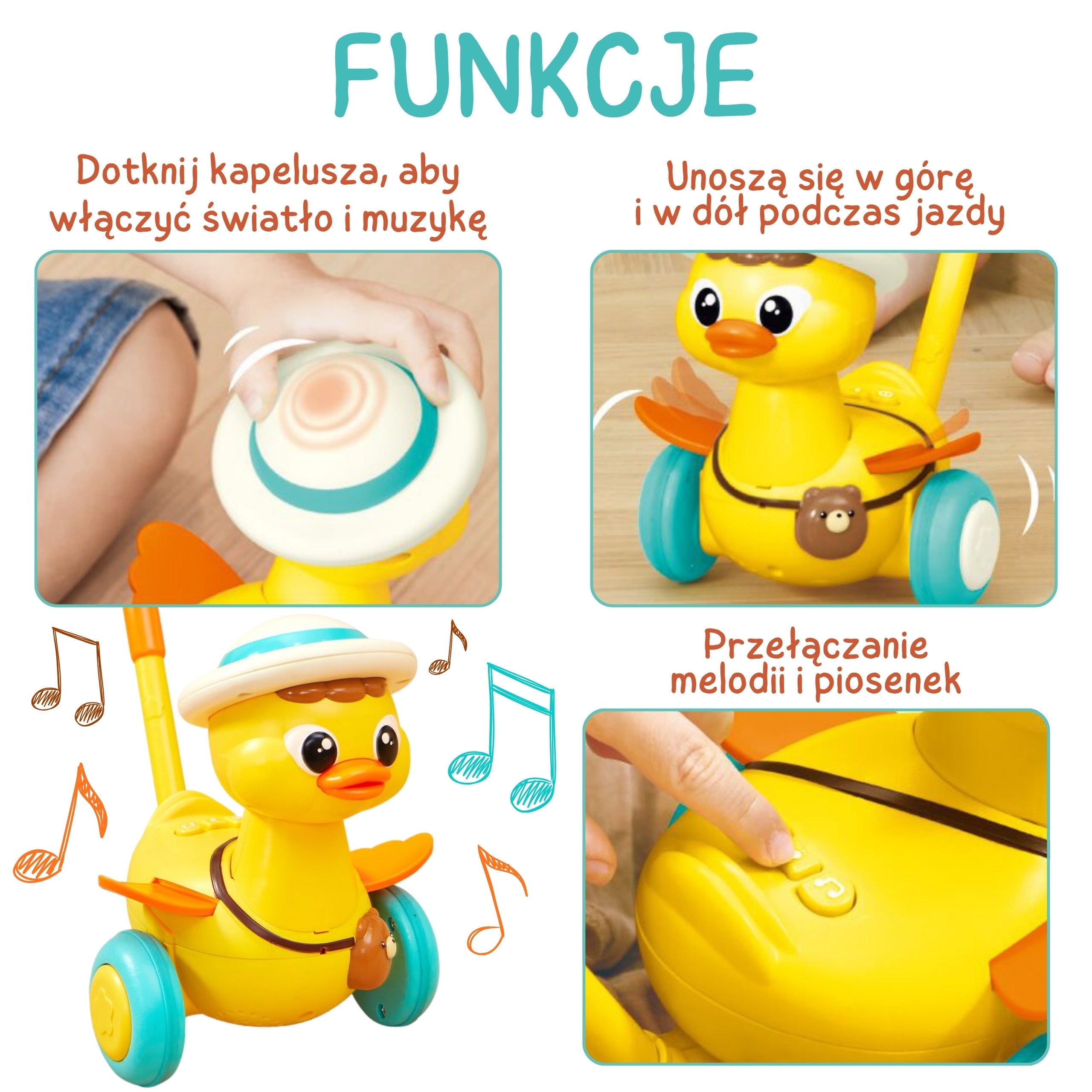 Woopie Ducky Stick Pusher Effets sonores et lumineux