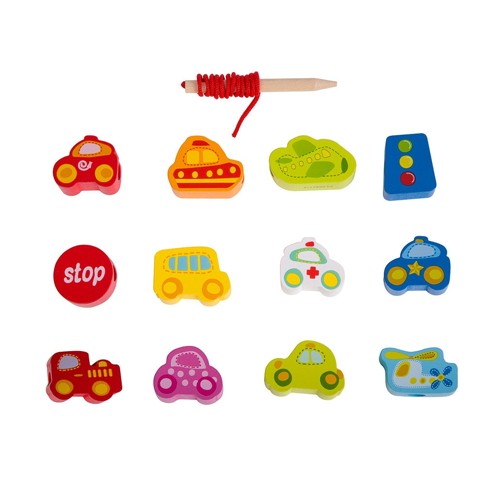 Classic World Wooden Threading Blocks Road Traffic 13 db.