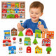 Tooky Toy Дървен комплект от сгради и фигури Град
