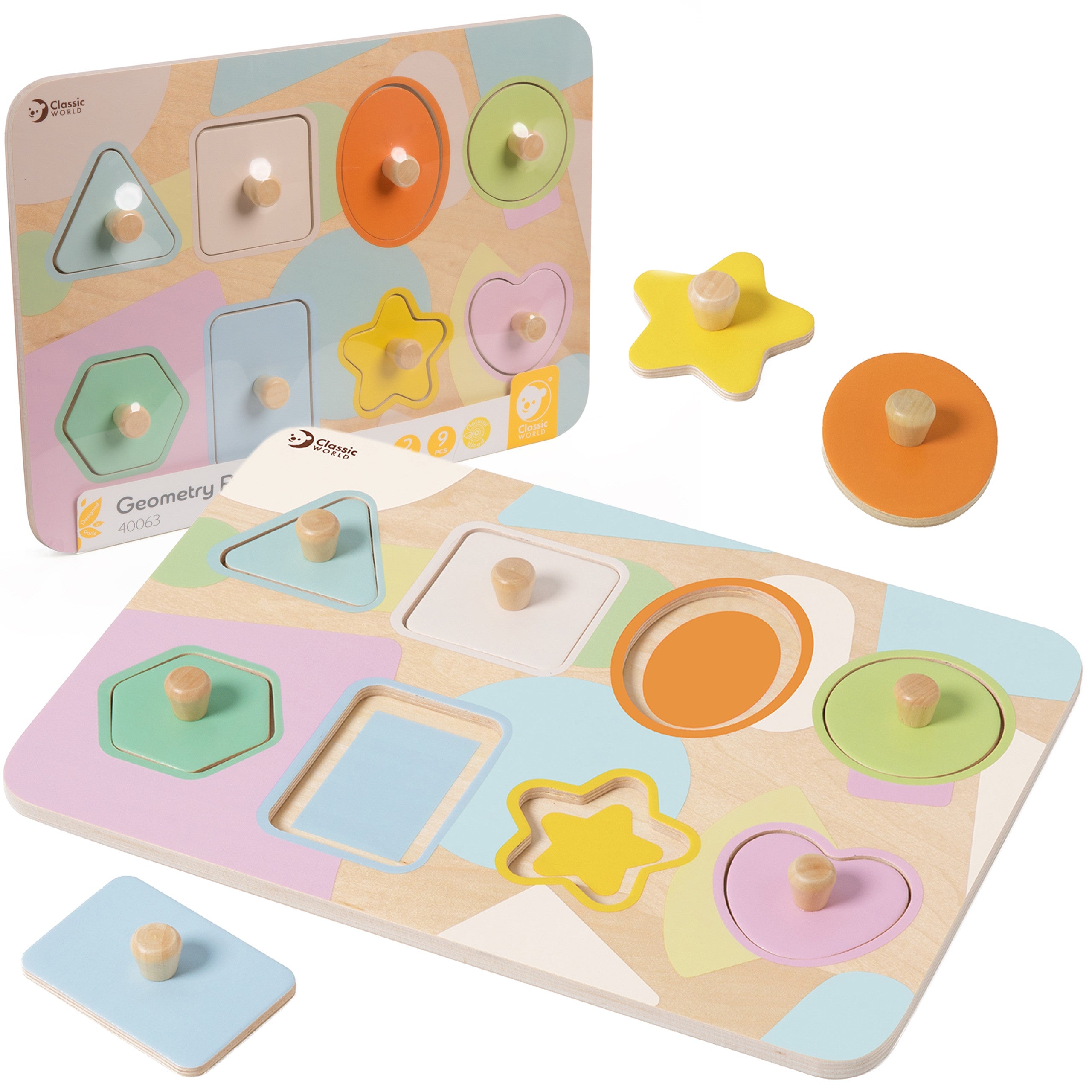 Classic World Geometric Blocks Puzzle 9 Pcs.