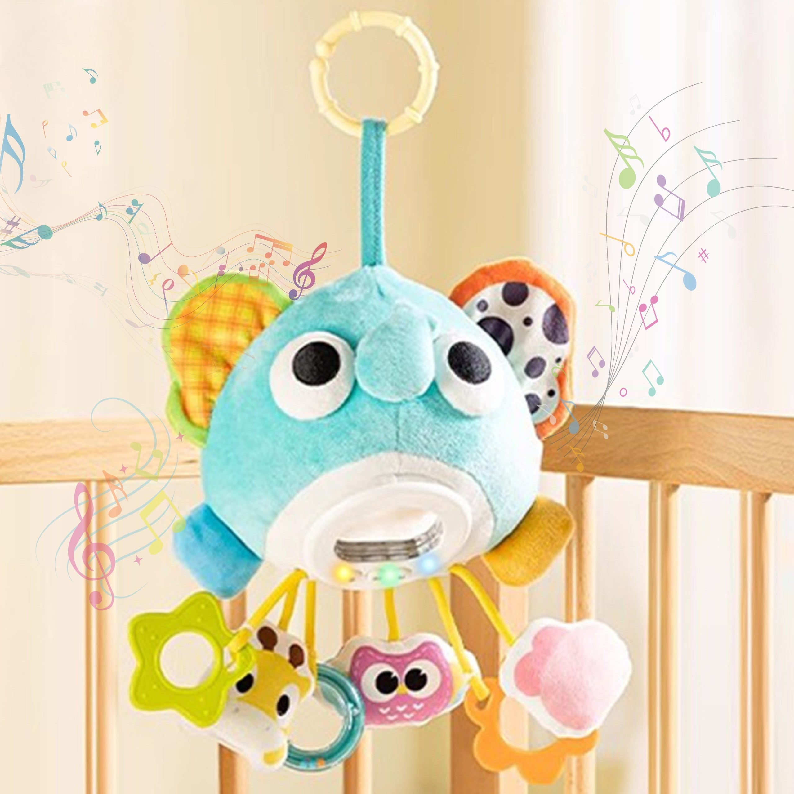 Woopie Baby Plush Elephant Brinquedo fofinho musical interativo com pingentes e mordedores