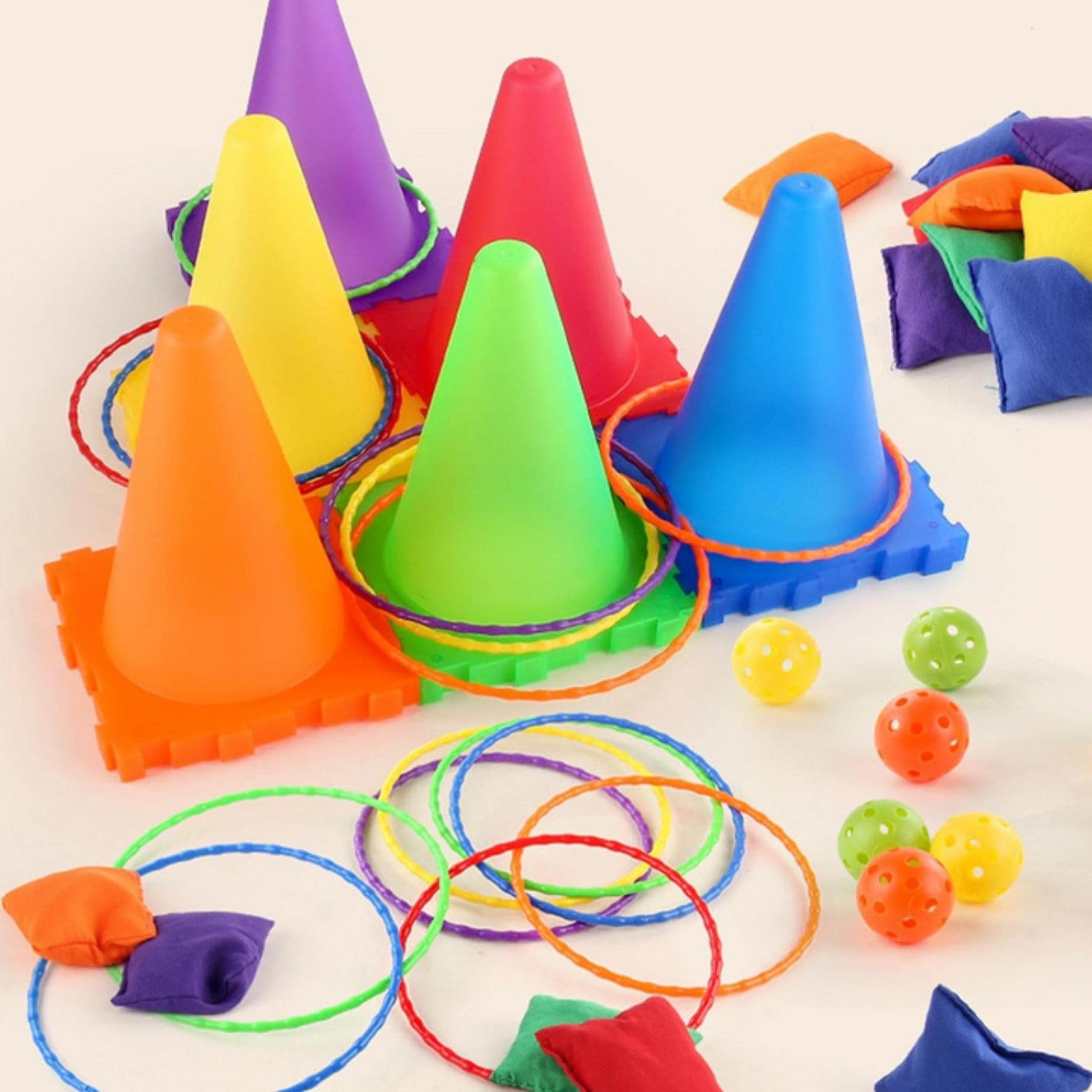 Woopie Garden Game Set 3 In 1 Throw At The Target Cones Hoops Bags 30 Pcs.