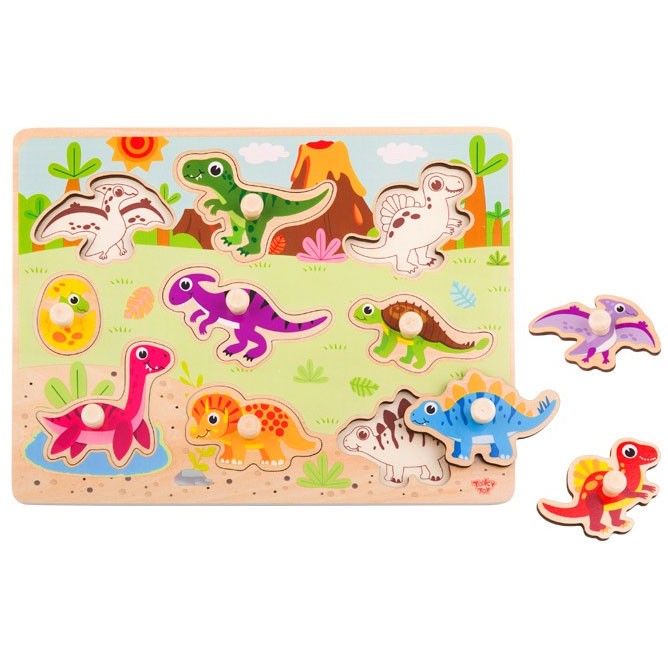 Tooky Toy Puzzle Montessori in legno con forme di dinosauri