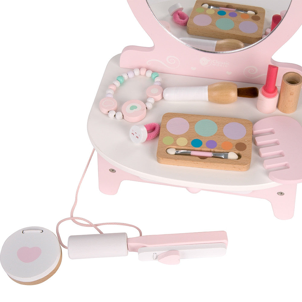 Classic World Tocador de Madera para Niña con Espejo + Plancha de Pelo 11 Accesorios