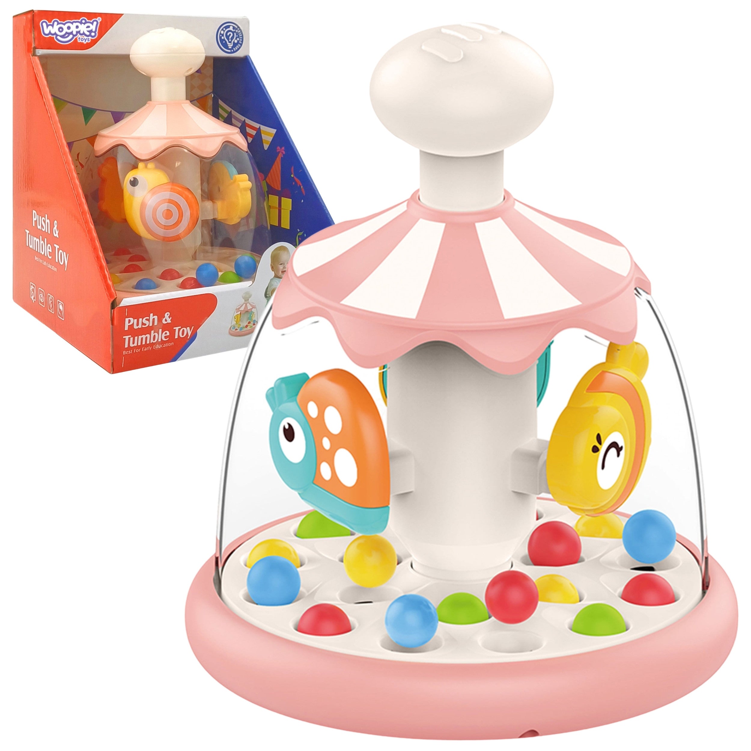 Woopie Baby Цветни животни Розов въртящ се топ с топки Въртележка