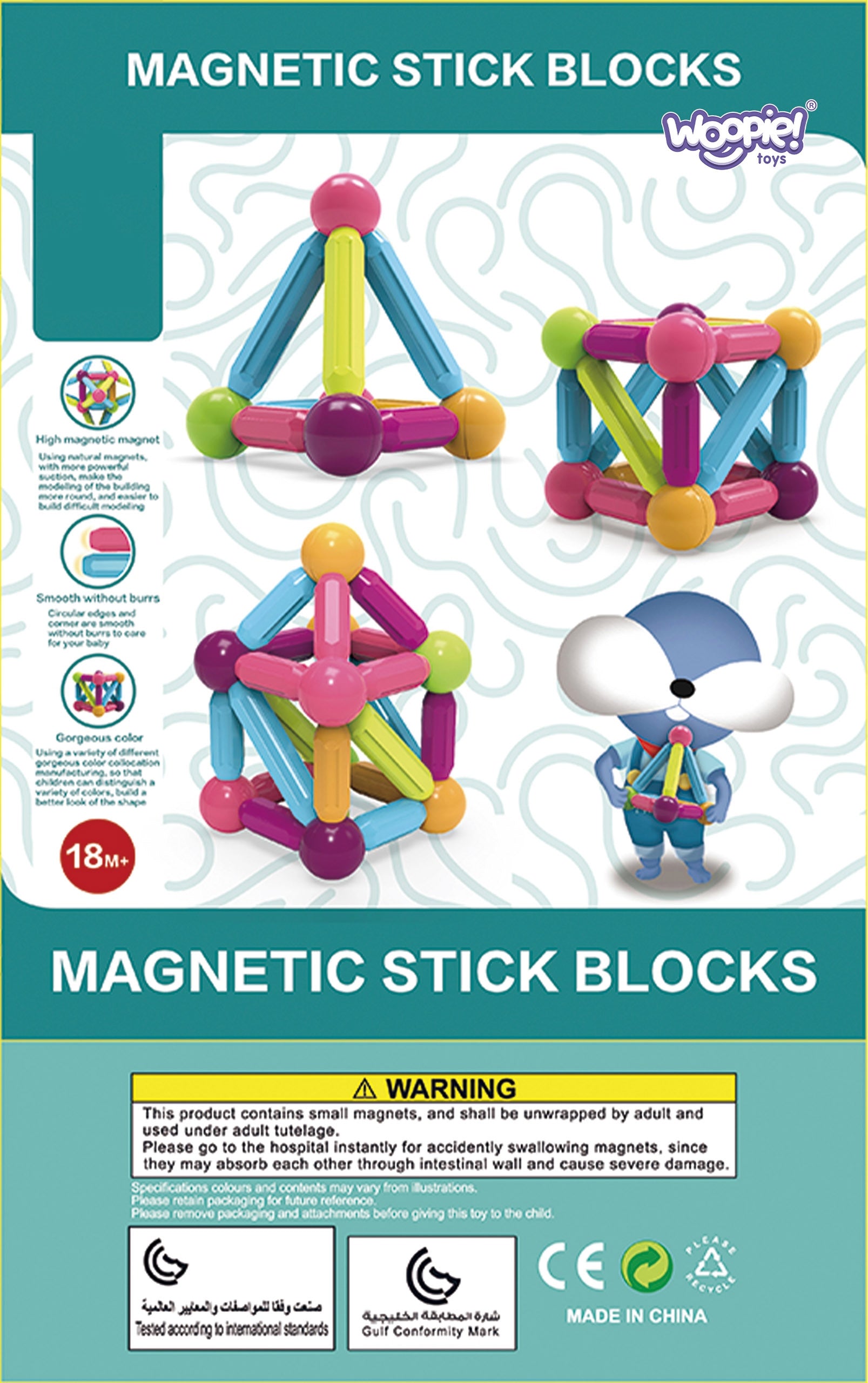 Woopie Klocki Magnetyczne Edukacyjne Duże Grube 38 Szt.