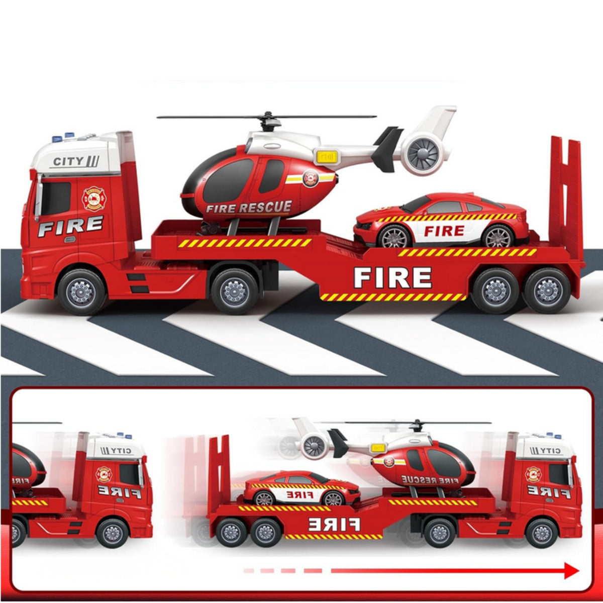 Woopie Juego de vehículos Camión de bomberos Helicóptero Coche Luz de sonido