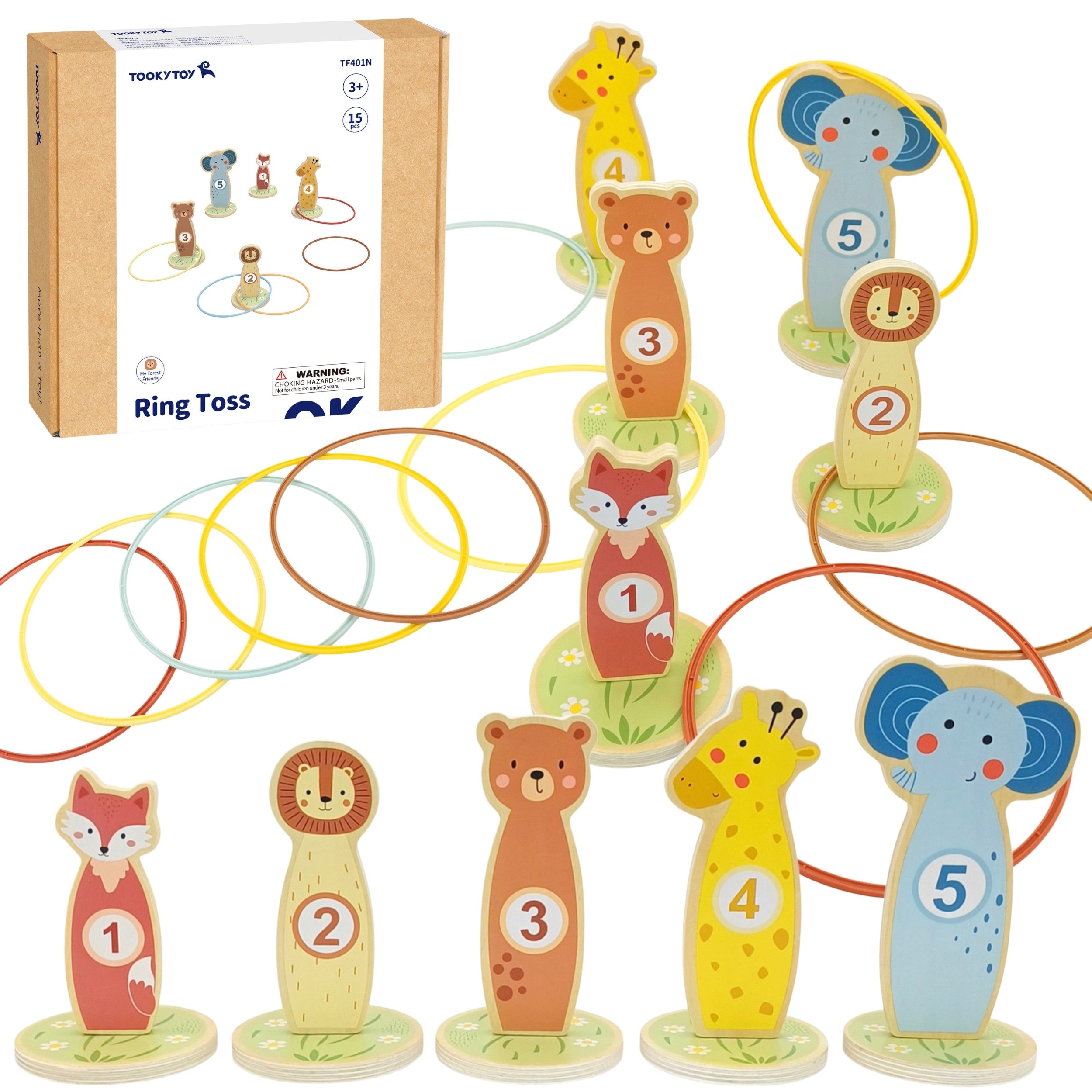 Tooky Toy Jogue no alvo Aros de jogo de habilidade de madeira 15 peças.