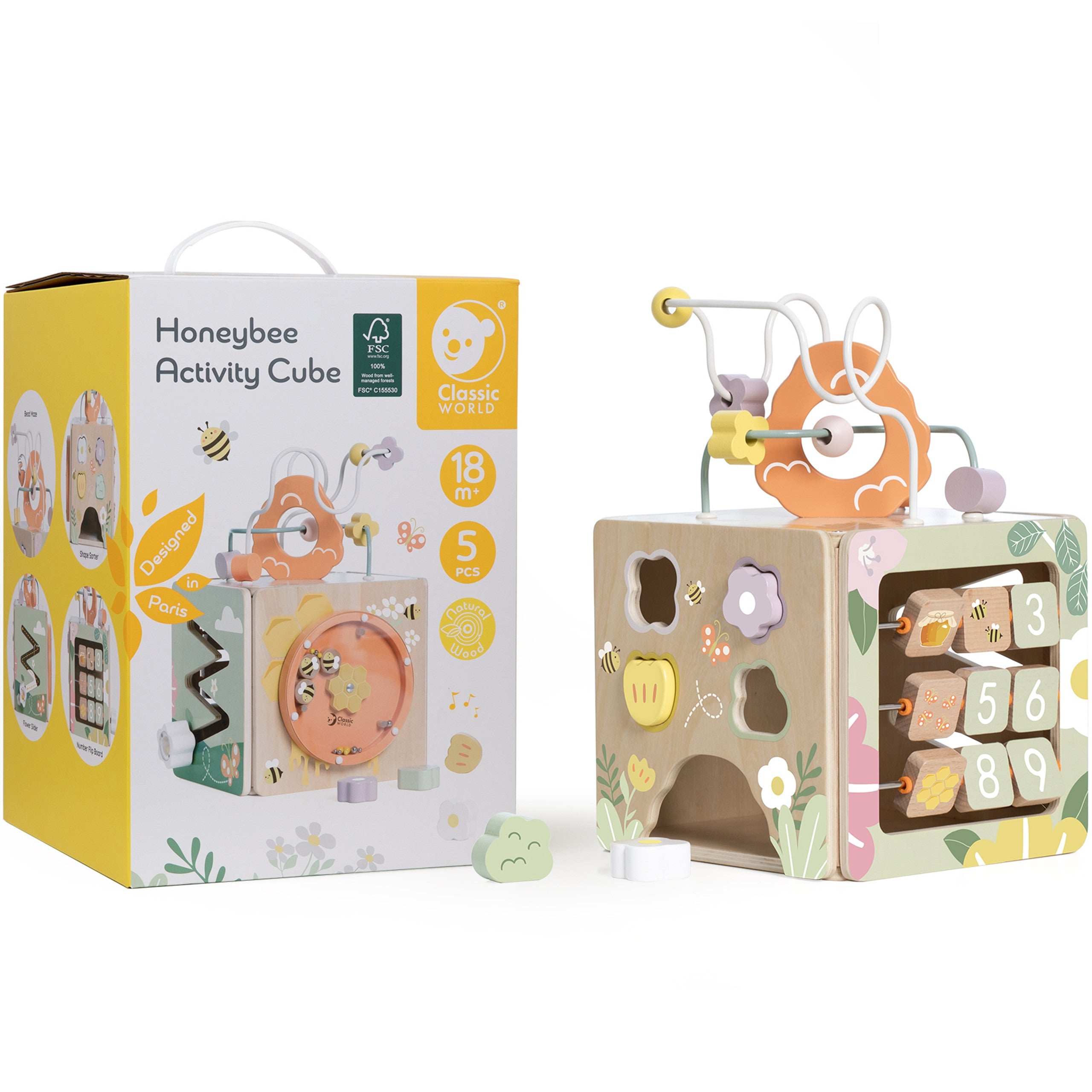 Classic World Wooden 5-in-1 Sensory Educational Cube