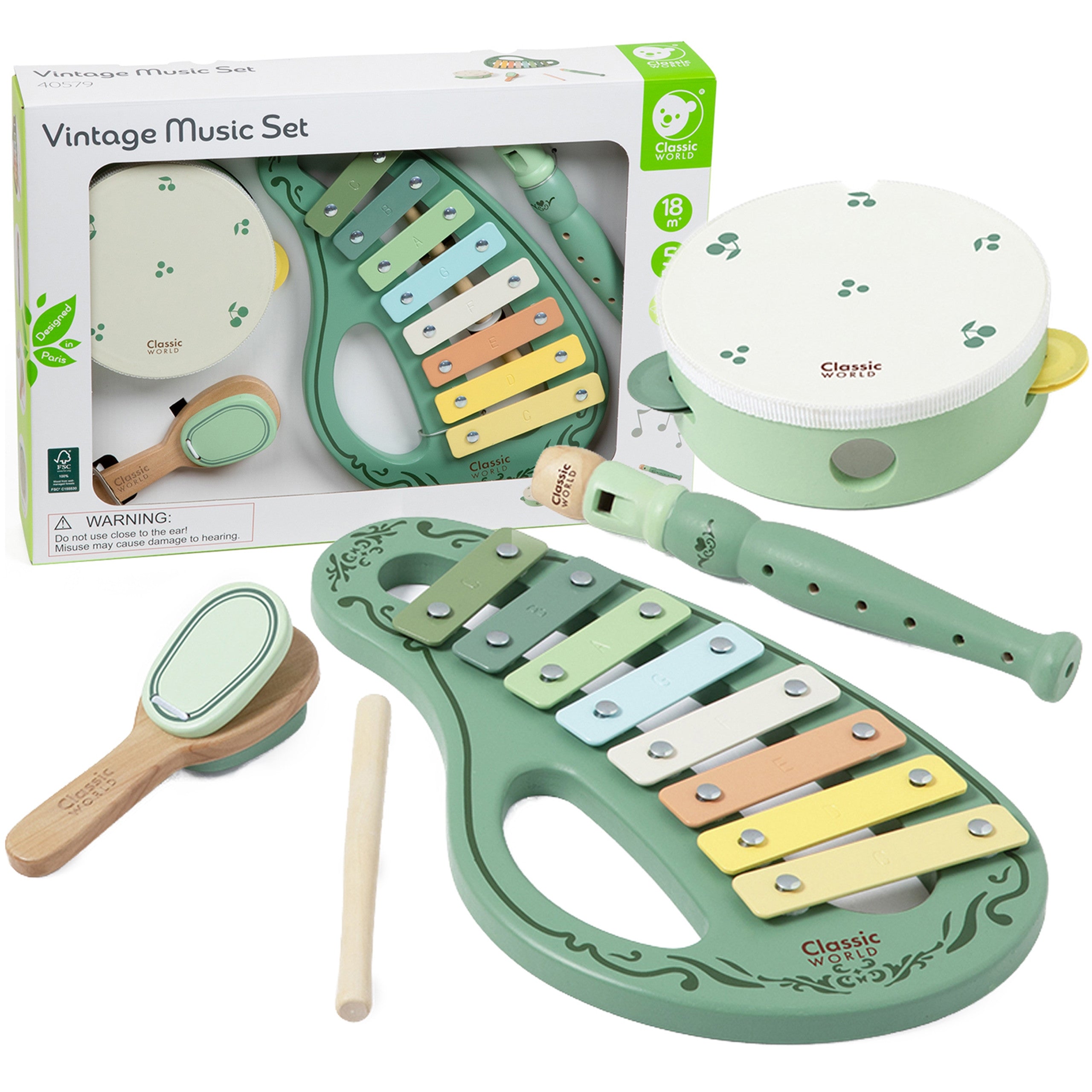 Classic World Wooden Vintage Musical Instrument Set 18ms+