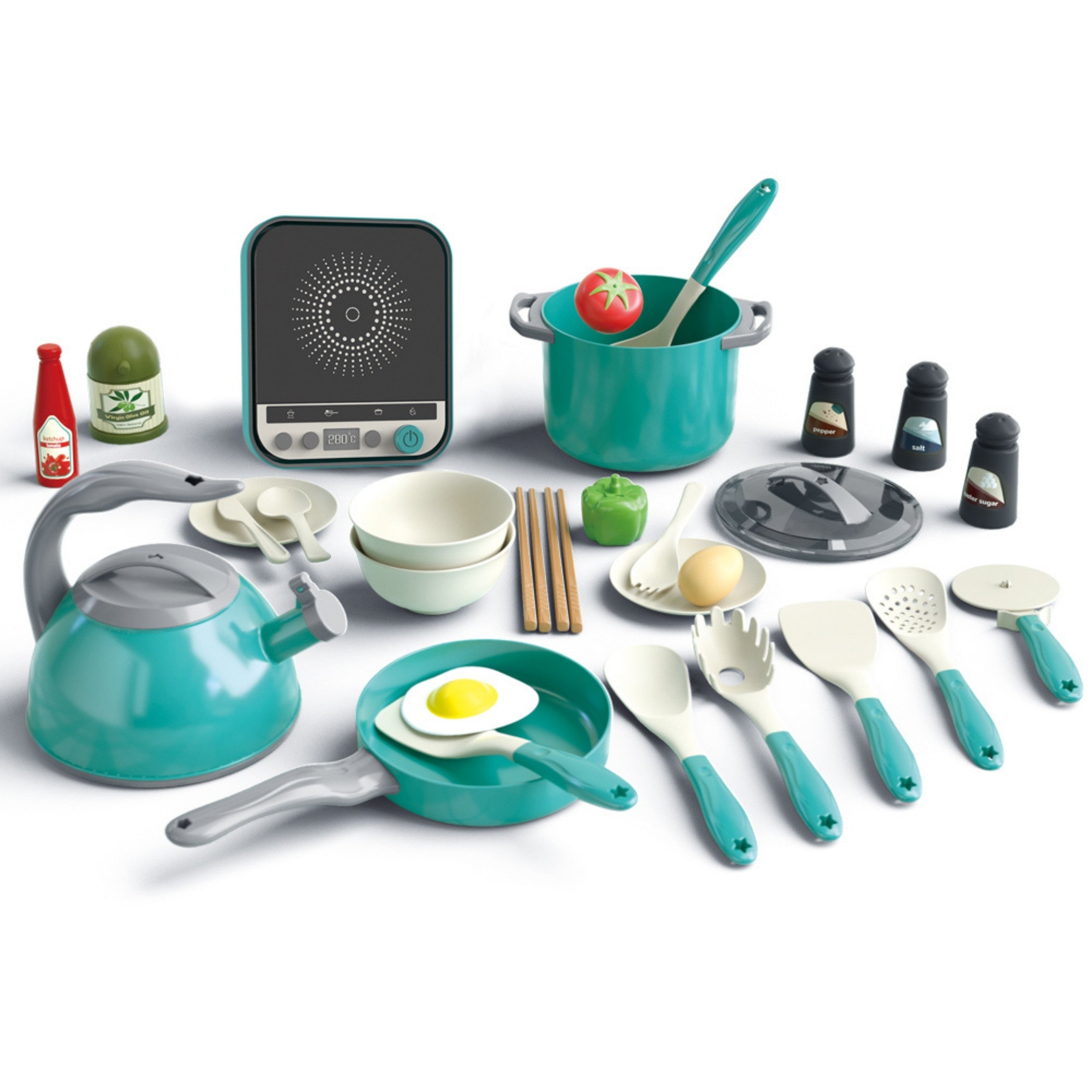 Woopie Little Chef's Set Ollas De Inducción Sartén Hervidor Verde 30 Piezas.