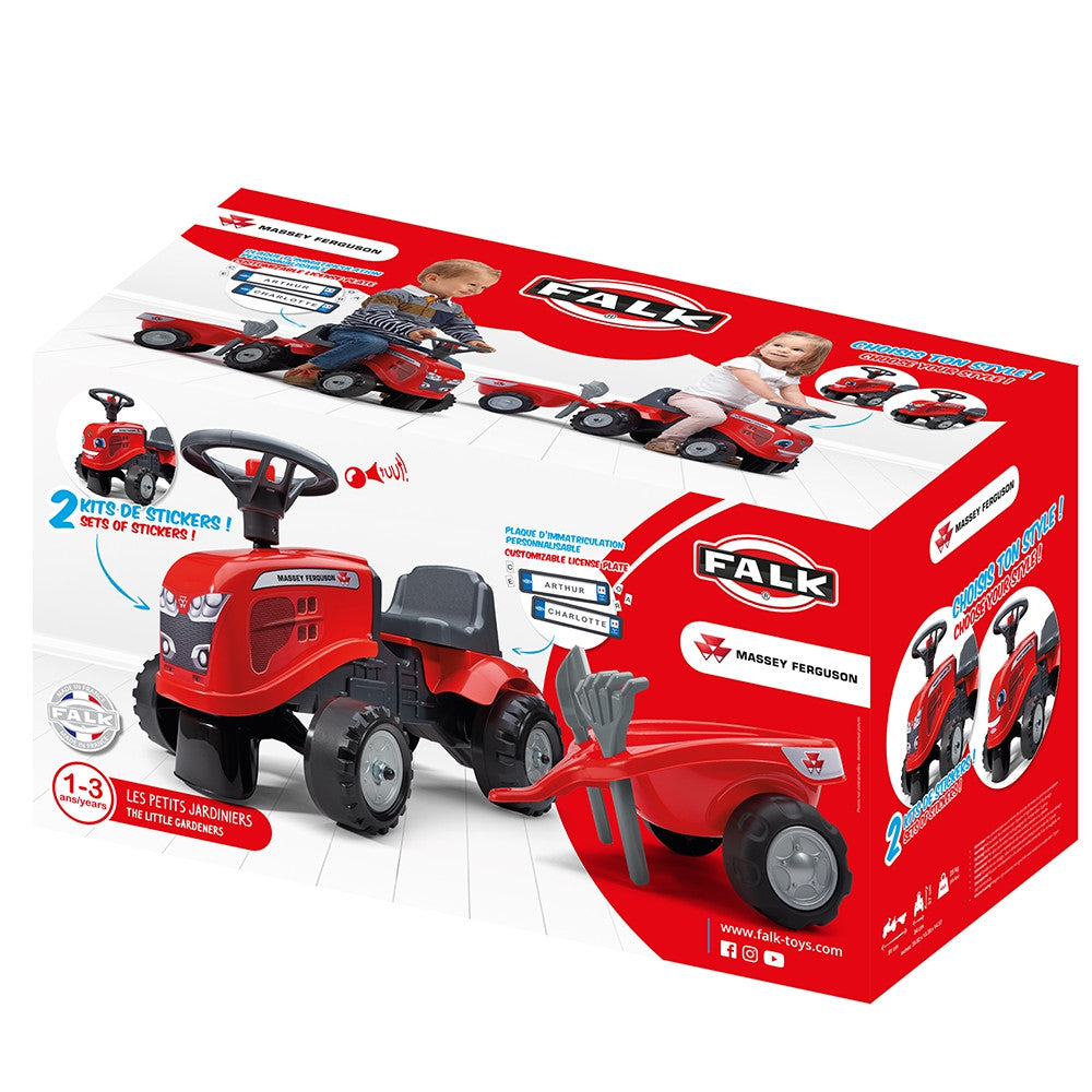 Falk Baby Massey Ferguson Red Tractor With Trailer + Accessories. From 1 Year