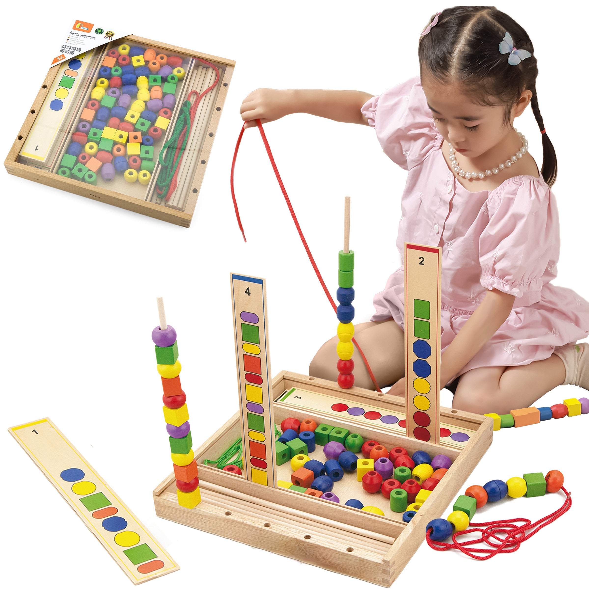 Drewniana gra edukacyjna Viga Koraliki logiczne 104 sztuki Montessori