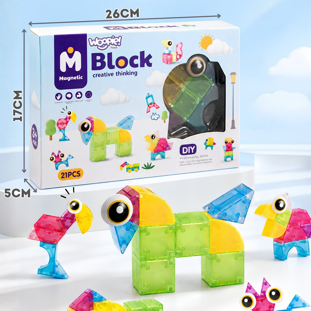 Woopie magnetické bloky 21ks M blok Kreatívny vzdelávací darček 3d